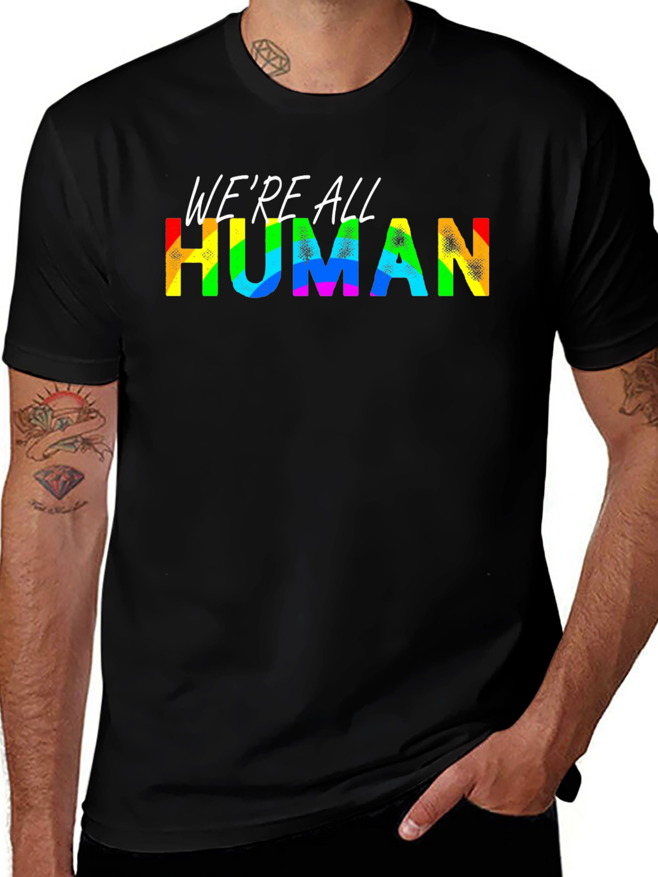 Were All Human Pride T-Shirt - Rainbow Text