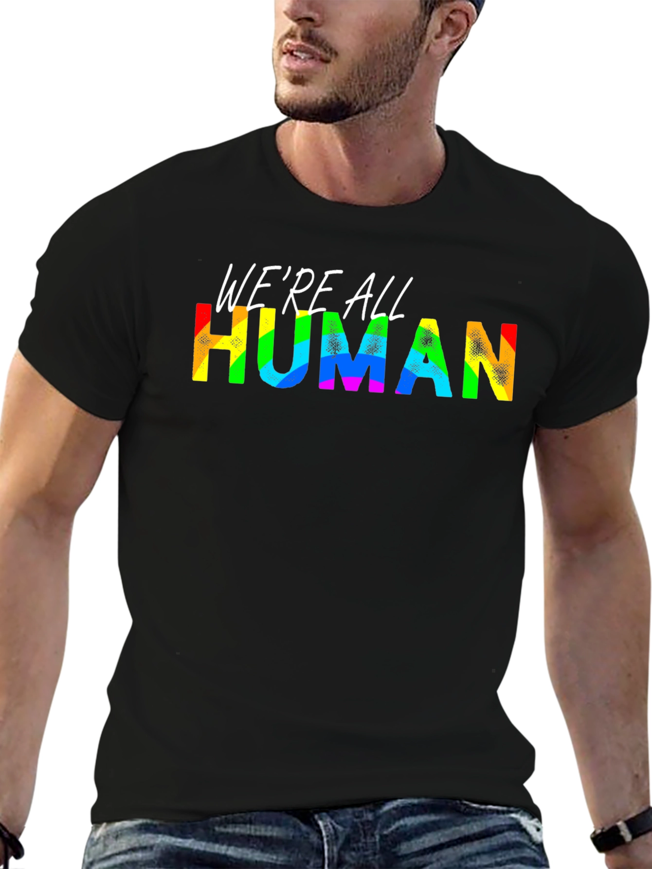 Were All Human Pride T-Shirt - Rainbow Text