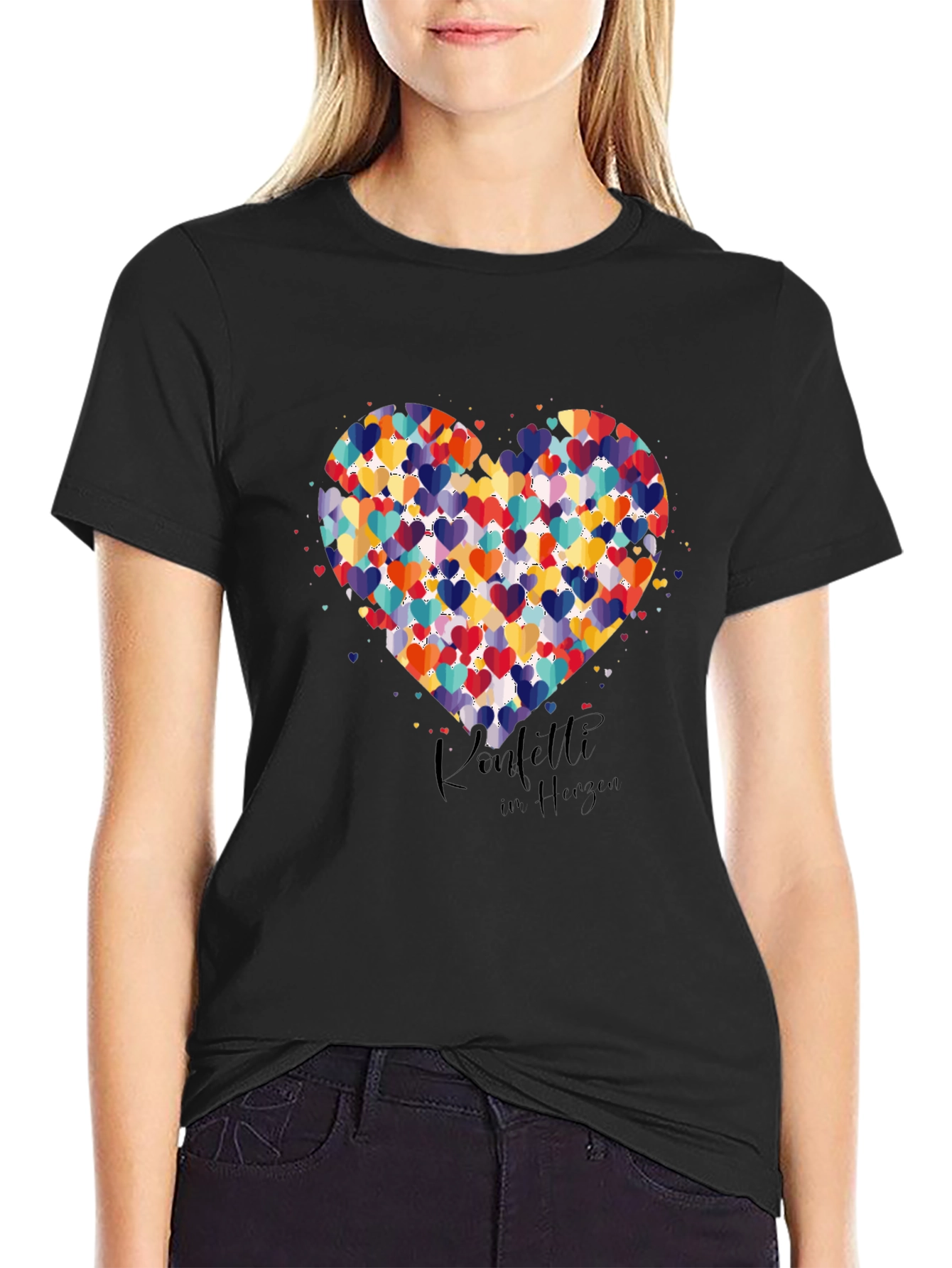 Heart Confetti Black T-Shirt