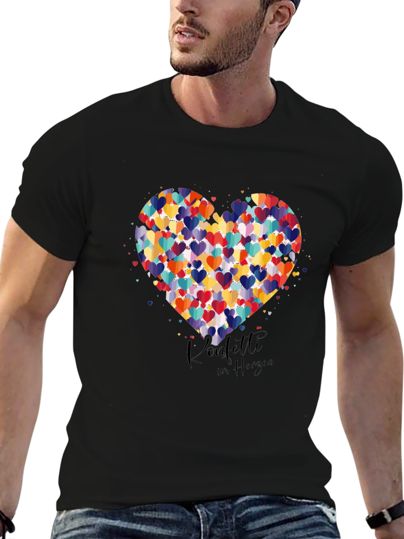 Heart Confetti Black T-Shirt