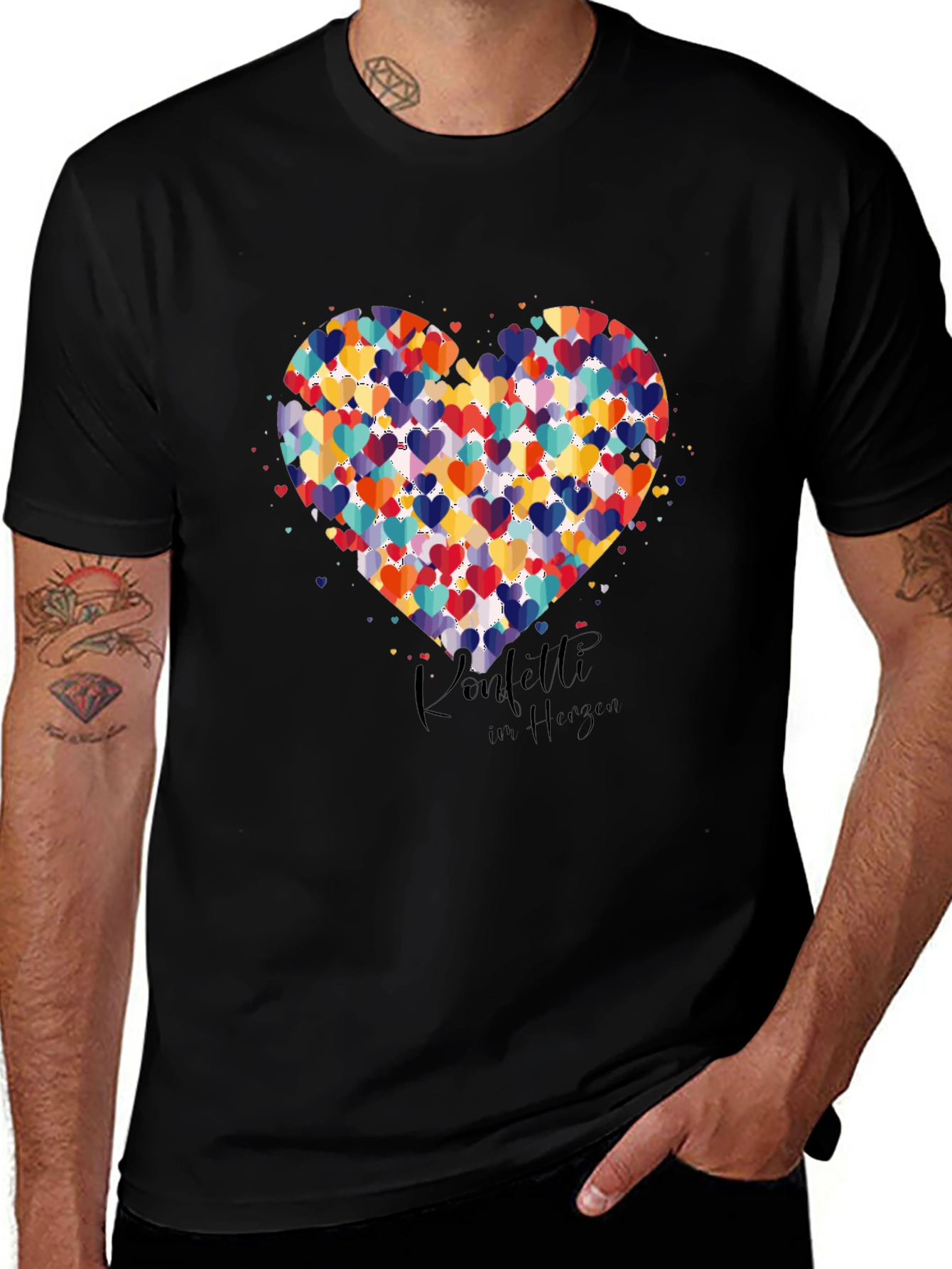 Heart Confetti Black T-Shirt