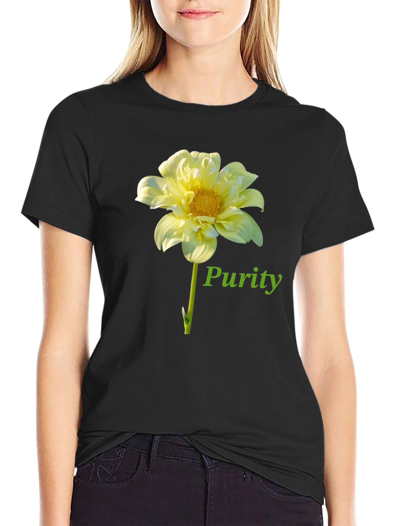 Purity Flower Graphic Black T-Shirt