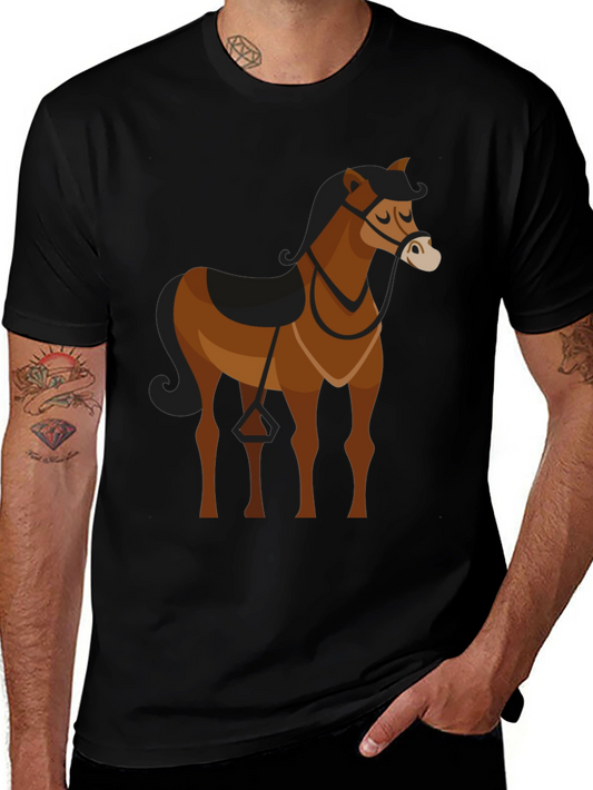 Black T-Shirt with Brown Horse Graphic