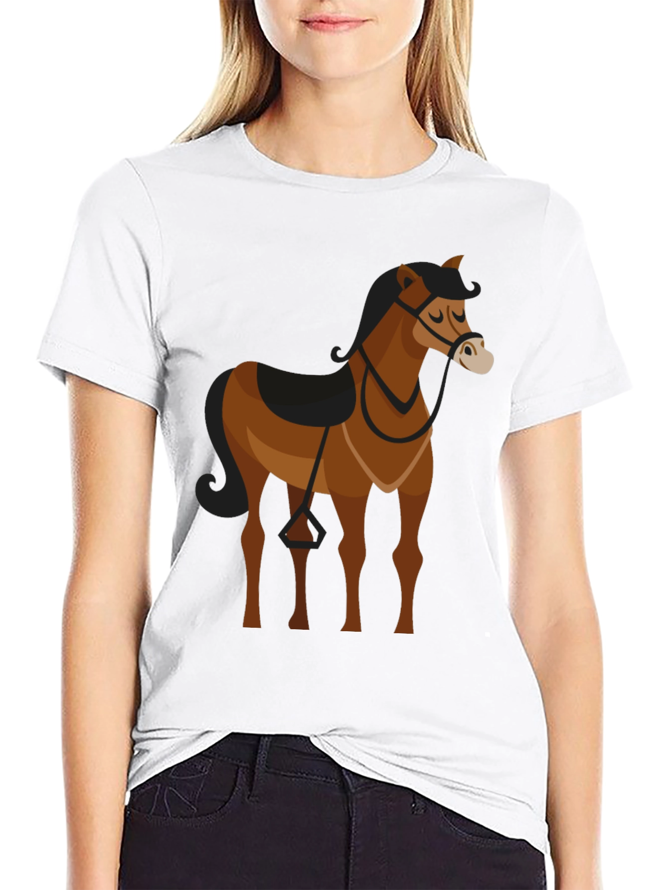 Black T-Shirt with Brown Horse Graphic