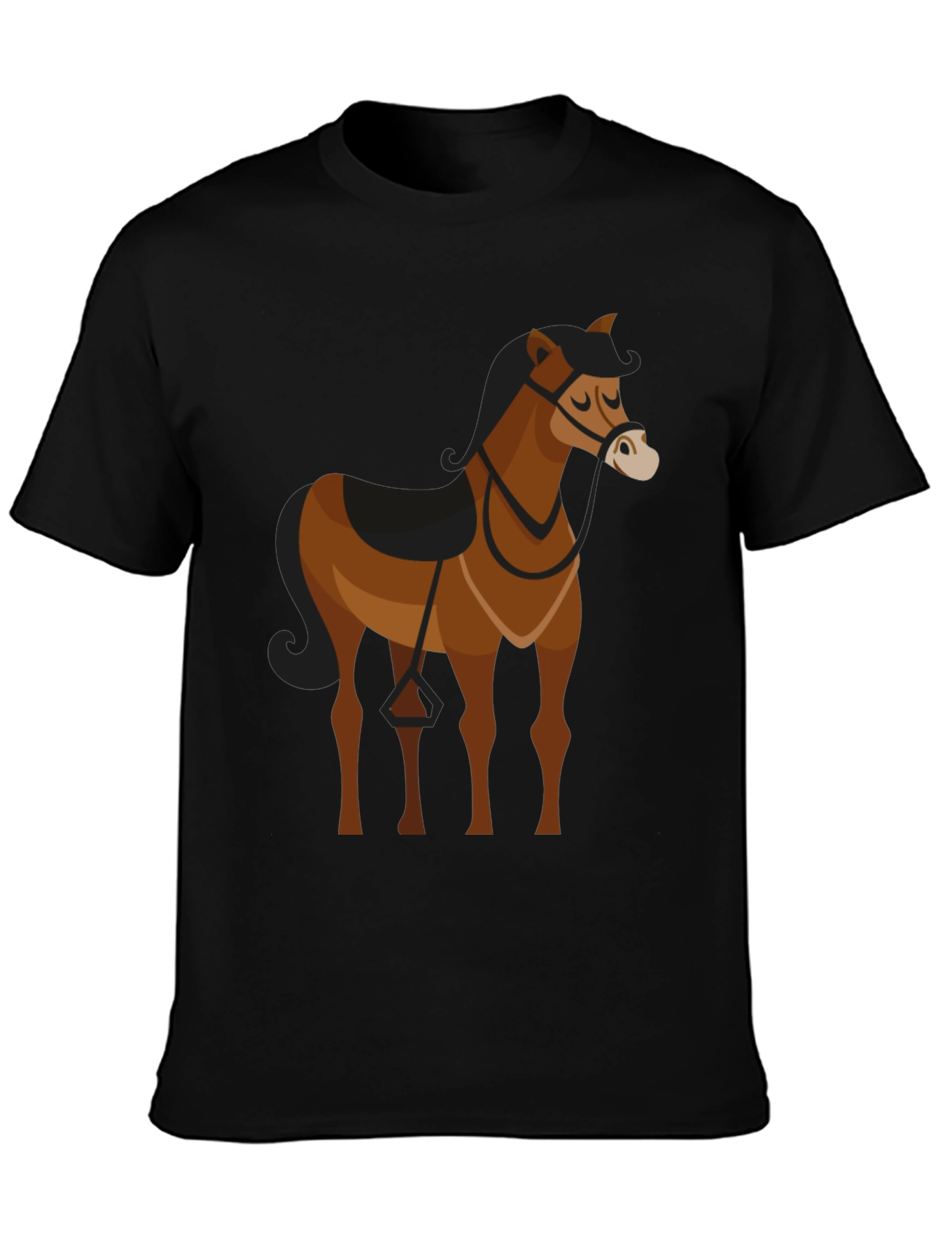 Black T-Shirt with Brown Horse Graphic