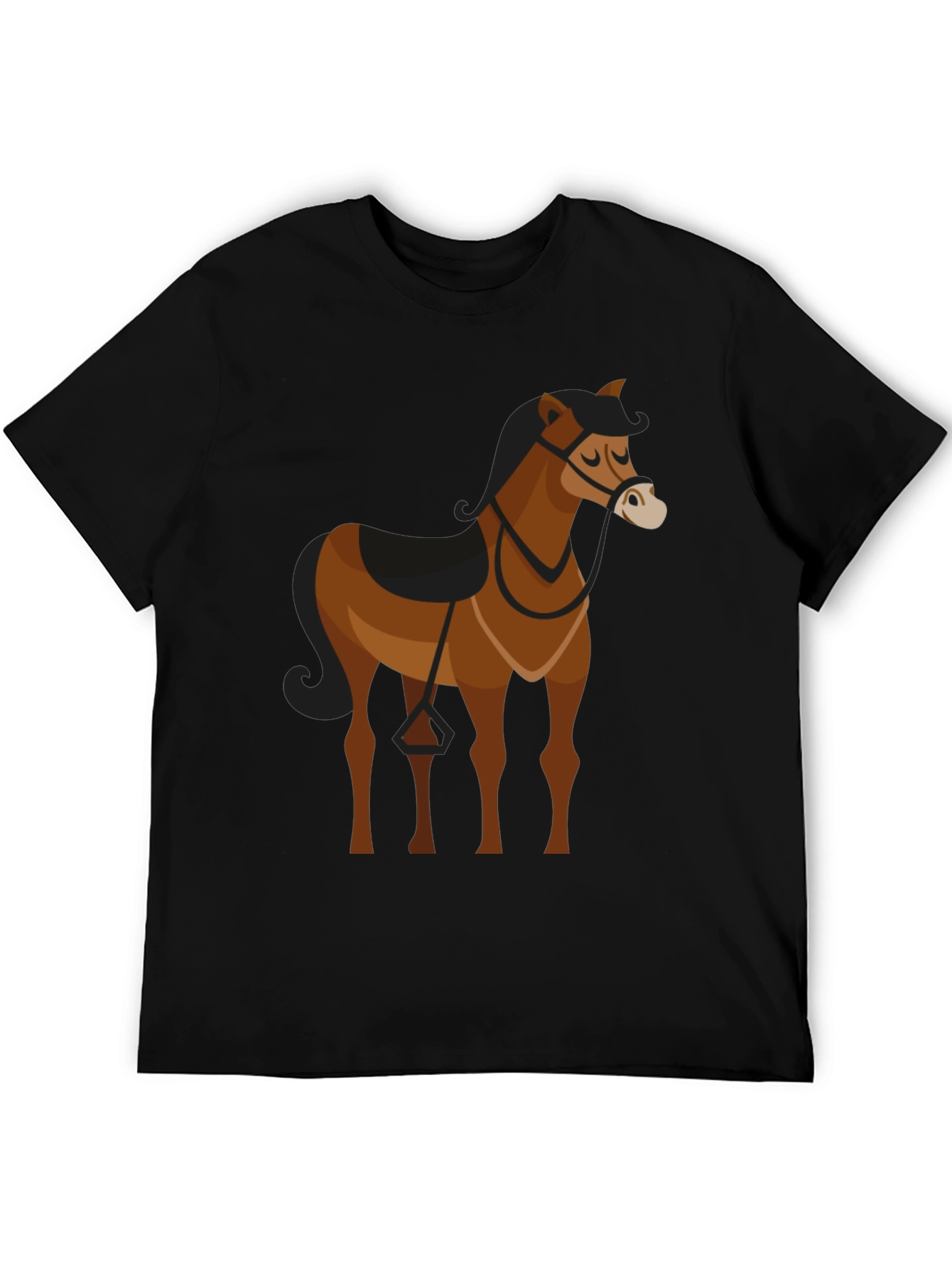 Black T-Shirt with Brown Horse Graphic