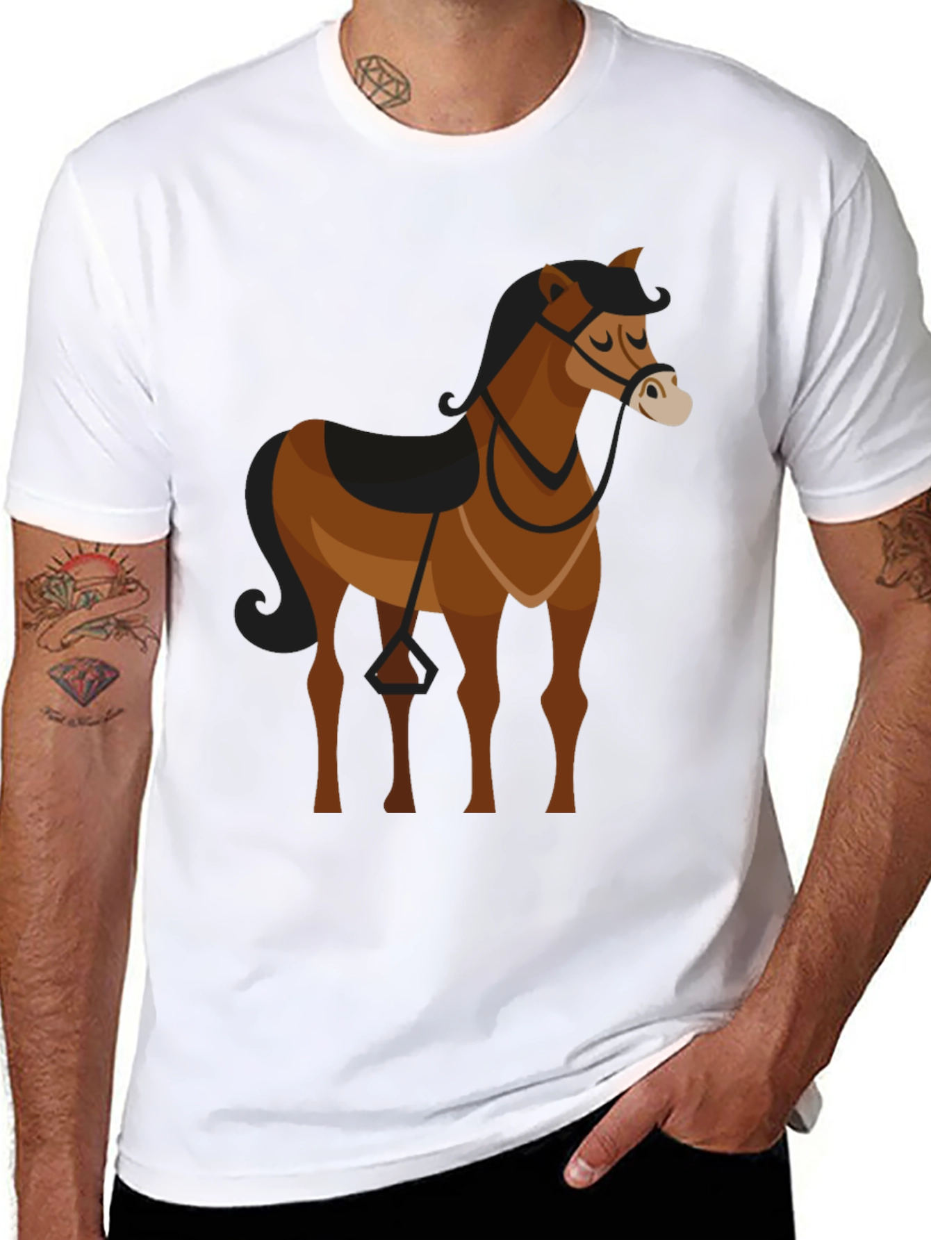 Black T-Shirt with Brown Horse Graphic