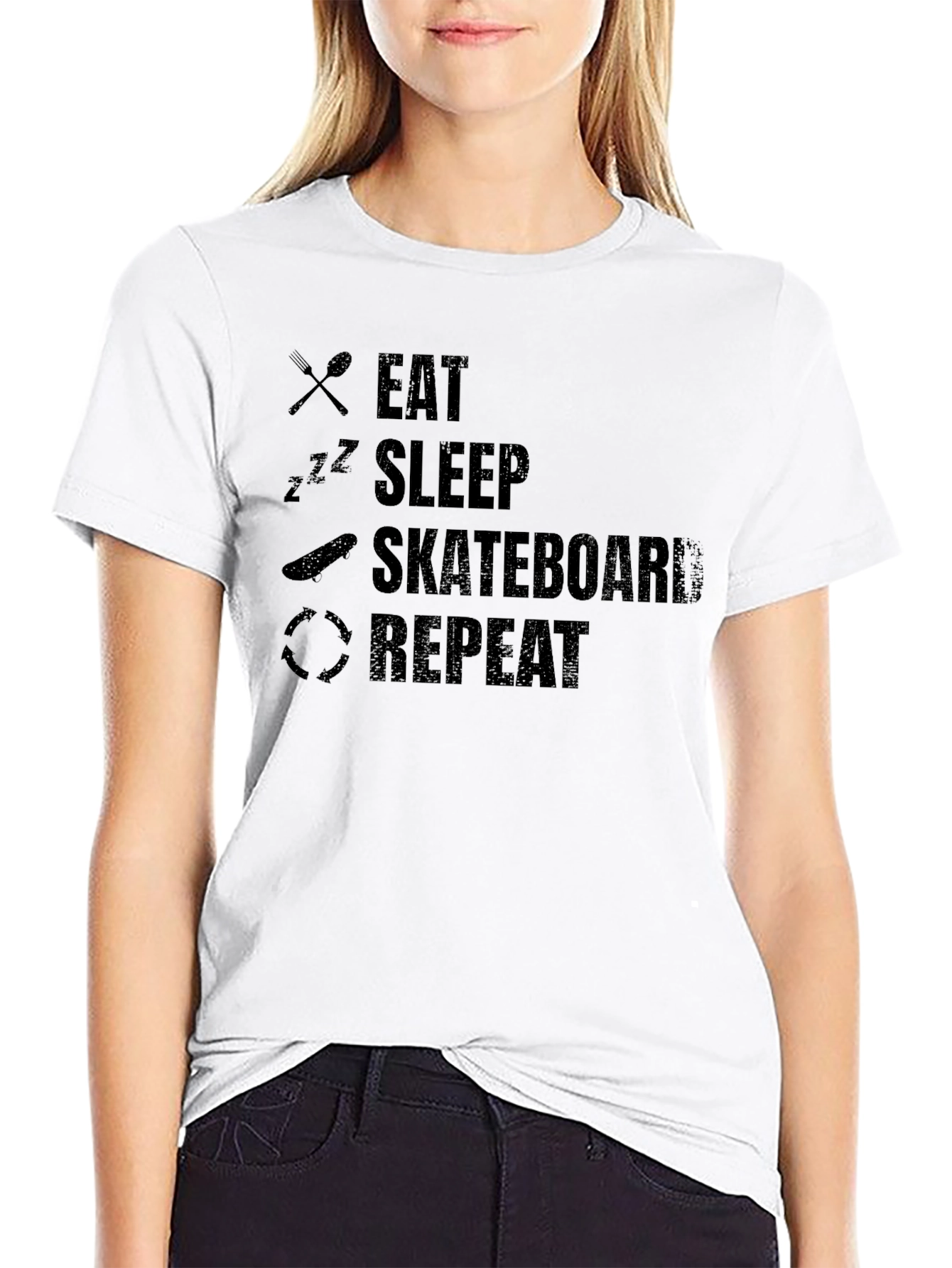 Eat Sleep Skateboard Repeat Black T-Shirt