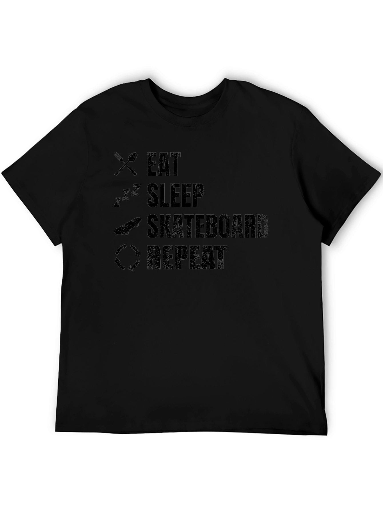 Eat Sleep Skateboard Repeat Black T-Shirt