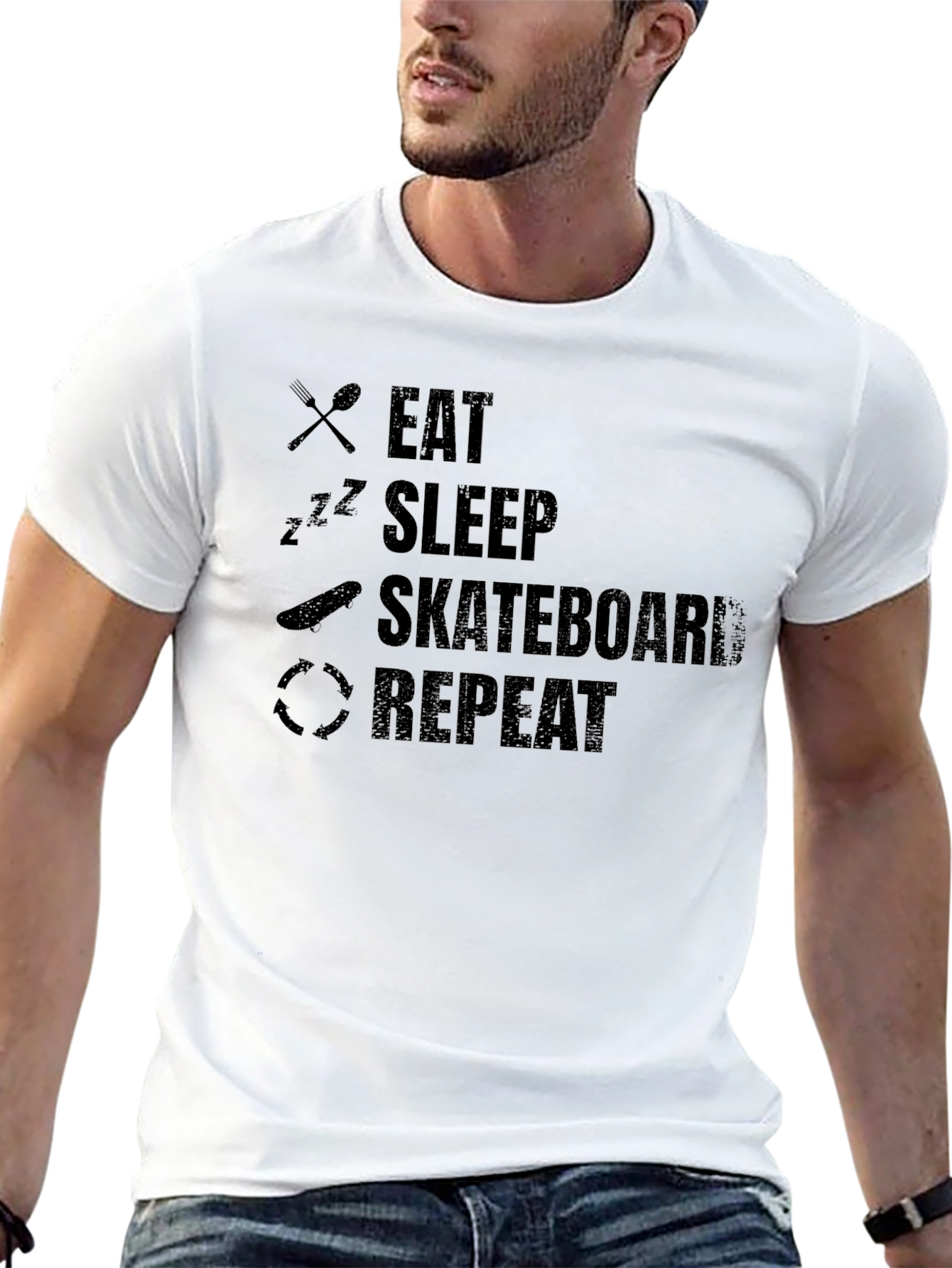 Eat Sleep Skateboard Repeat Black T-Shirt