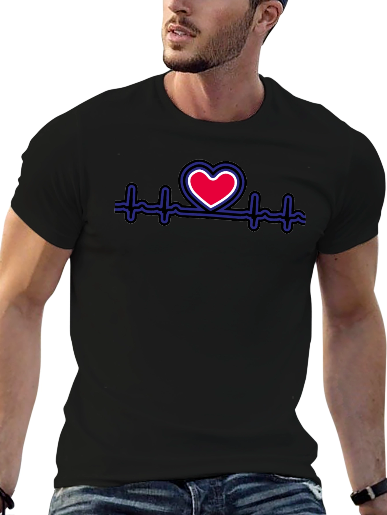 Heartbeat Heart Graphic Tee - Stylish Black T-Shirt