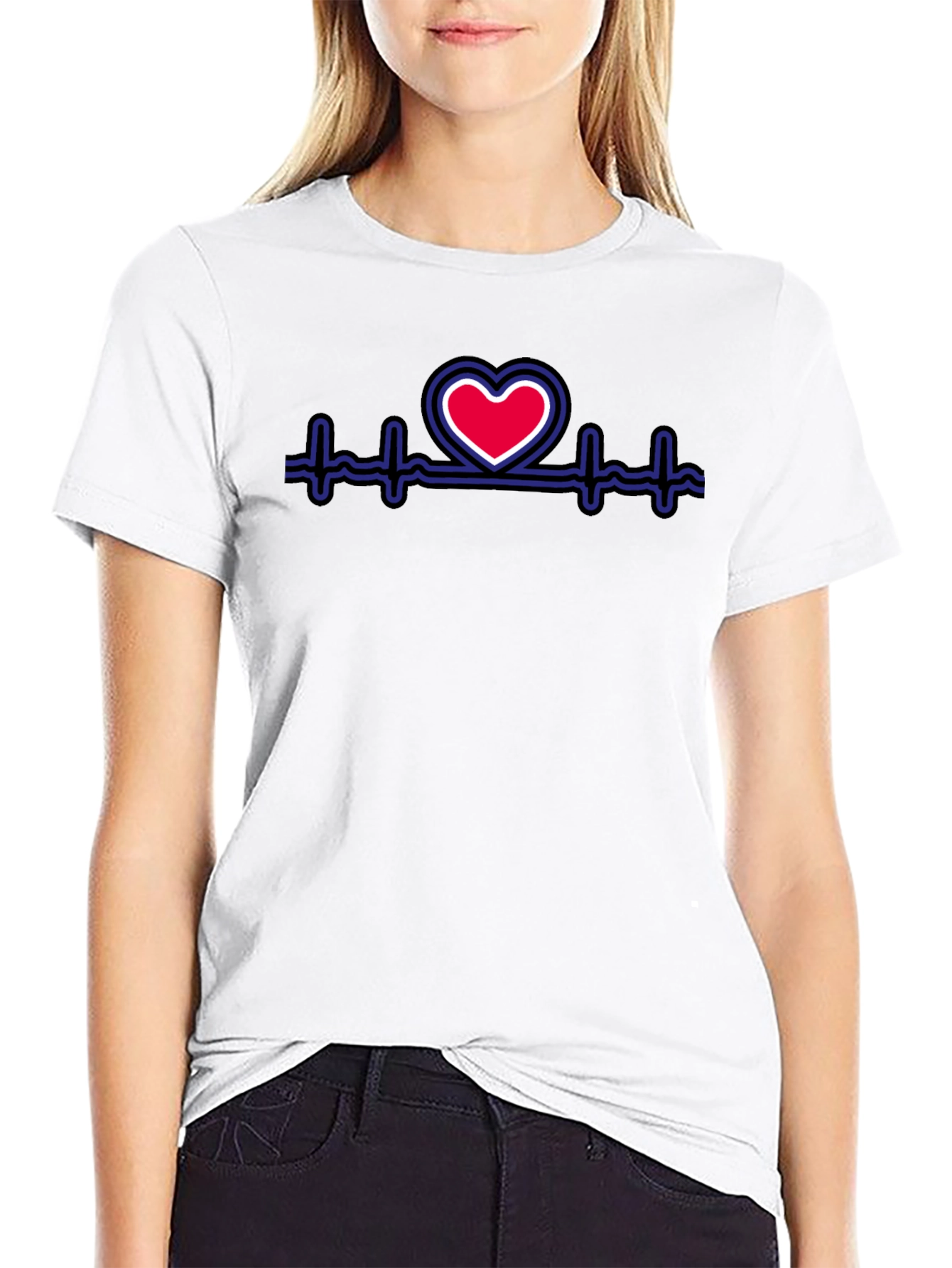 Heartbeat Heart Graphic Tee - Stylish Black T-Shirt