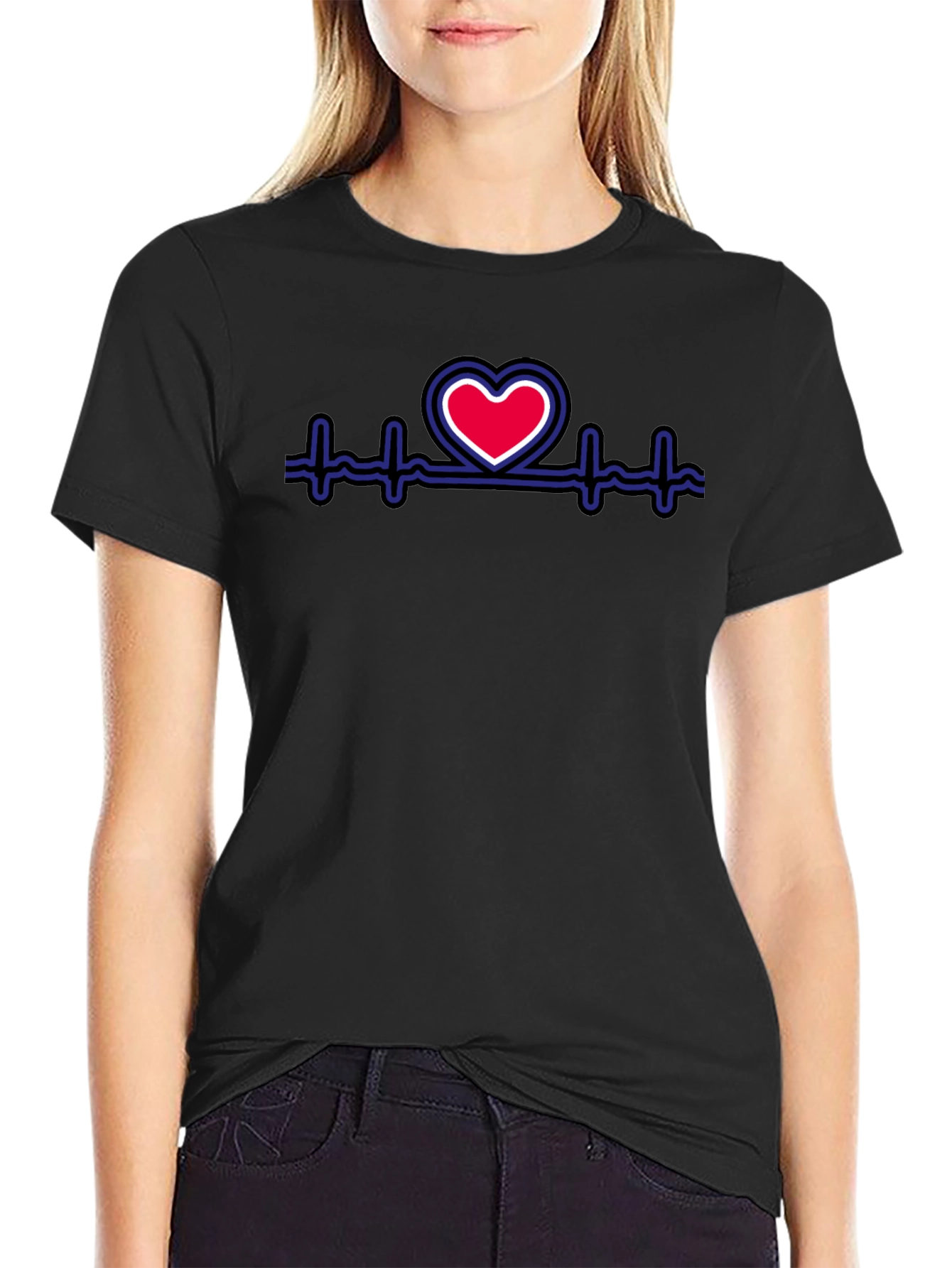 Heartbeat Heart Graphic Tee - Stylish Black T-Shirt