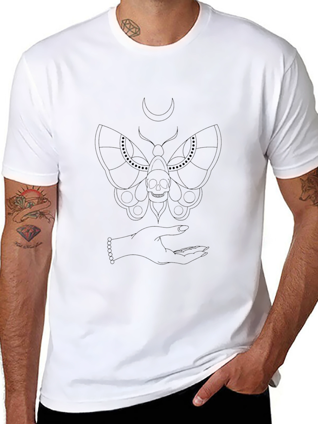 Moth & Skull Graphic Black T-Shirt