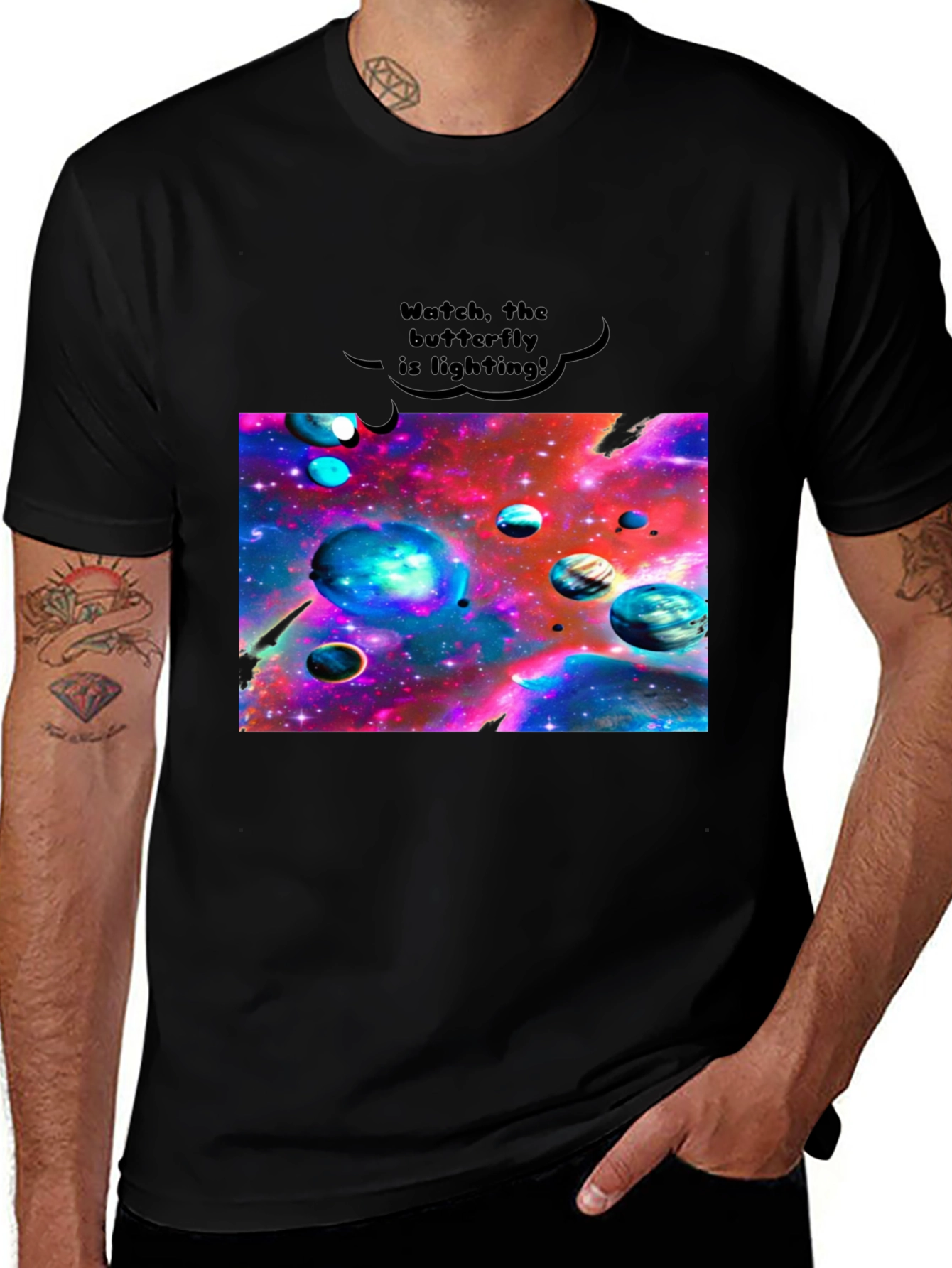 Galaxy Universe Planets Graphic Black Tee