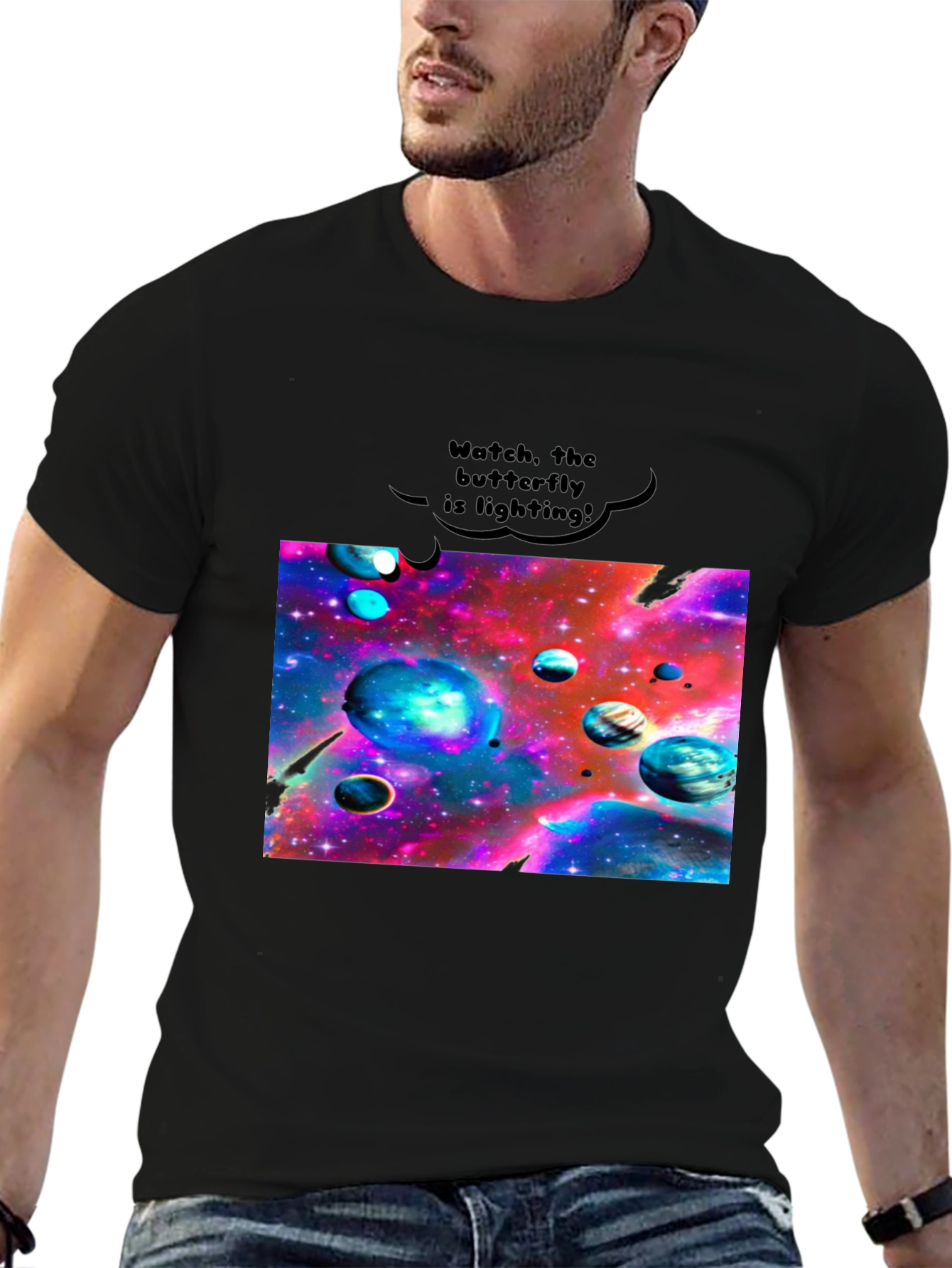 Galaxy Universe Planets Graphic Black Tee