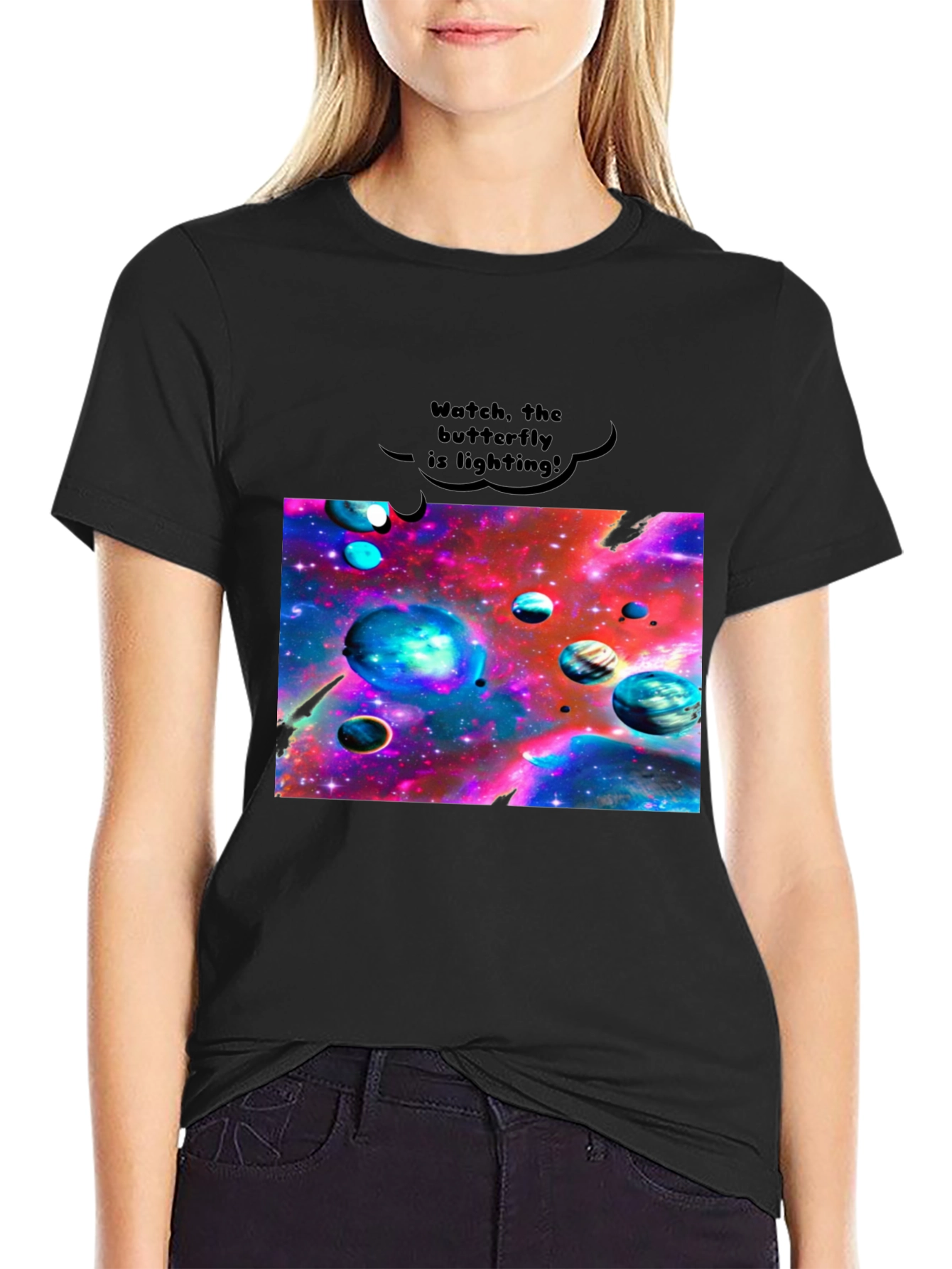 Galaxy Universe Planets Graphic Black Tee
