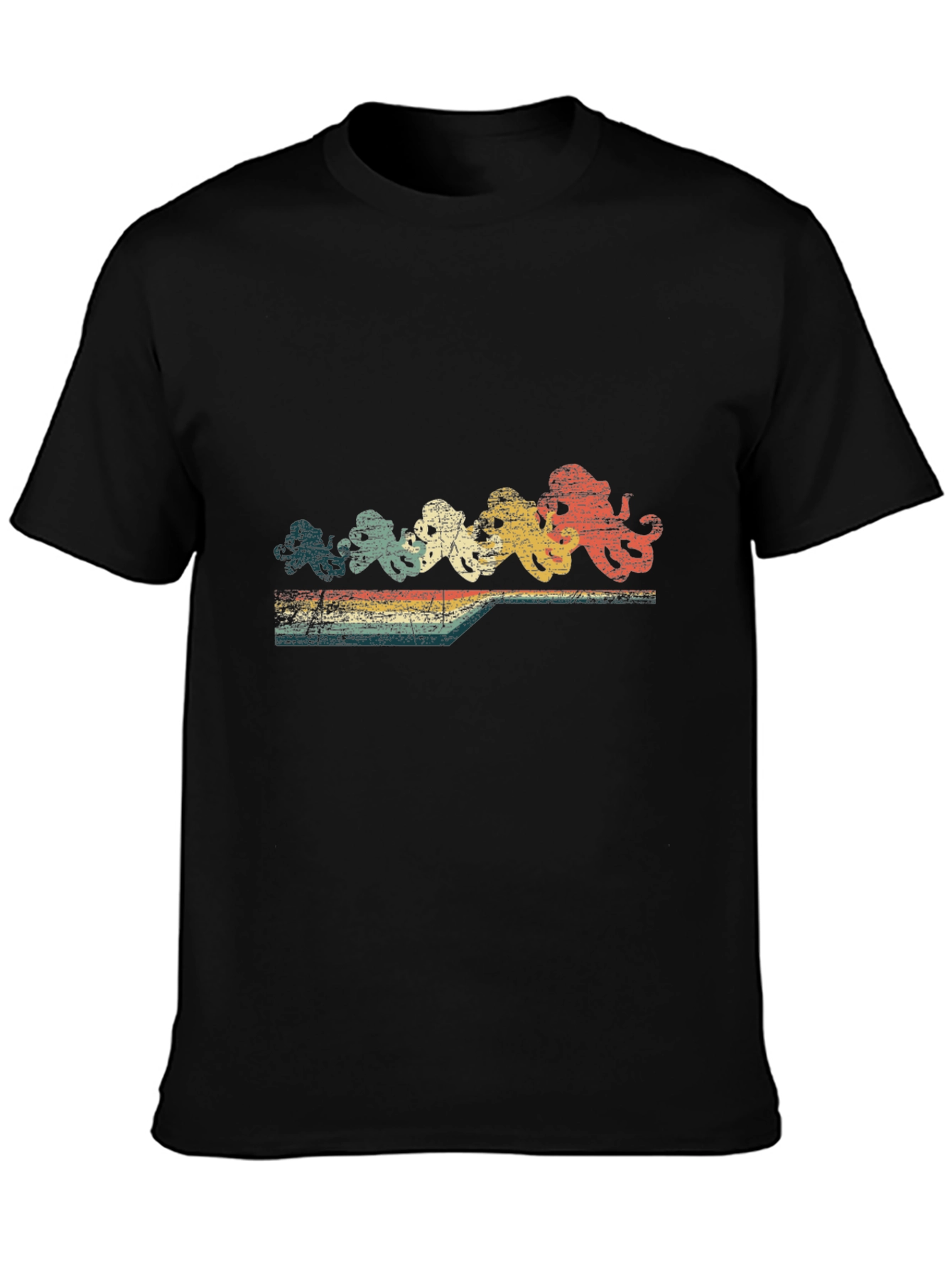 Retro Octopus Row T-Shirt - Black