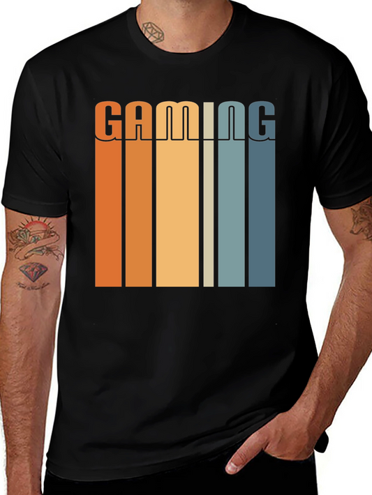 Gaming Retro Striped Graphic T-Shirt