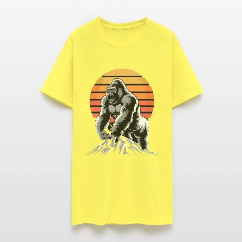 Mighty Gorilla Roaring on Mountain Sunset