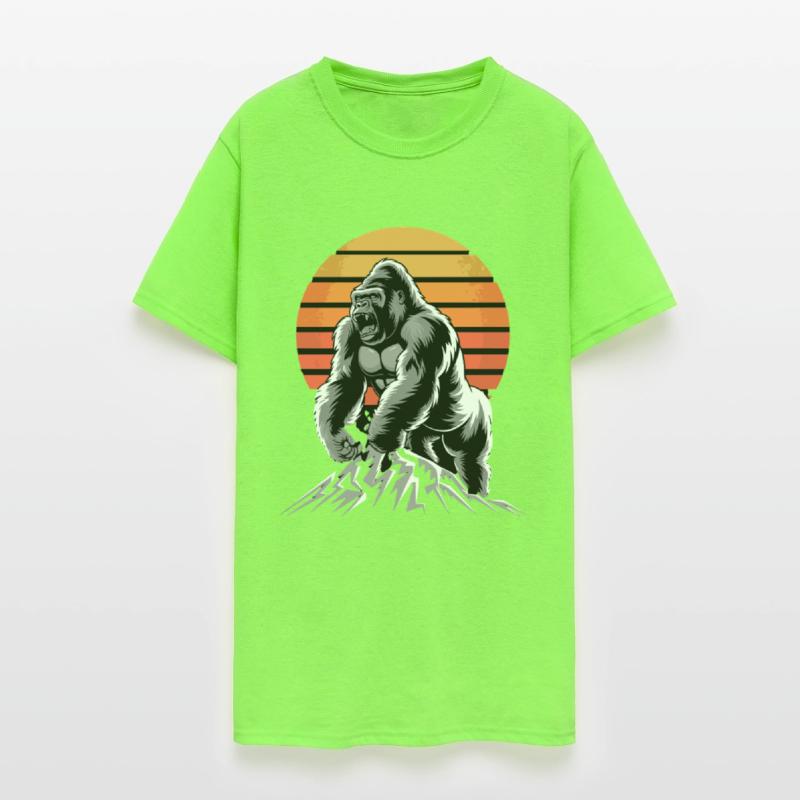 Mighty Gorilla Roaring on Mountain Sunset