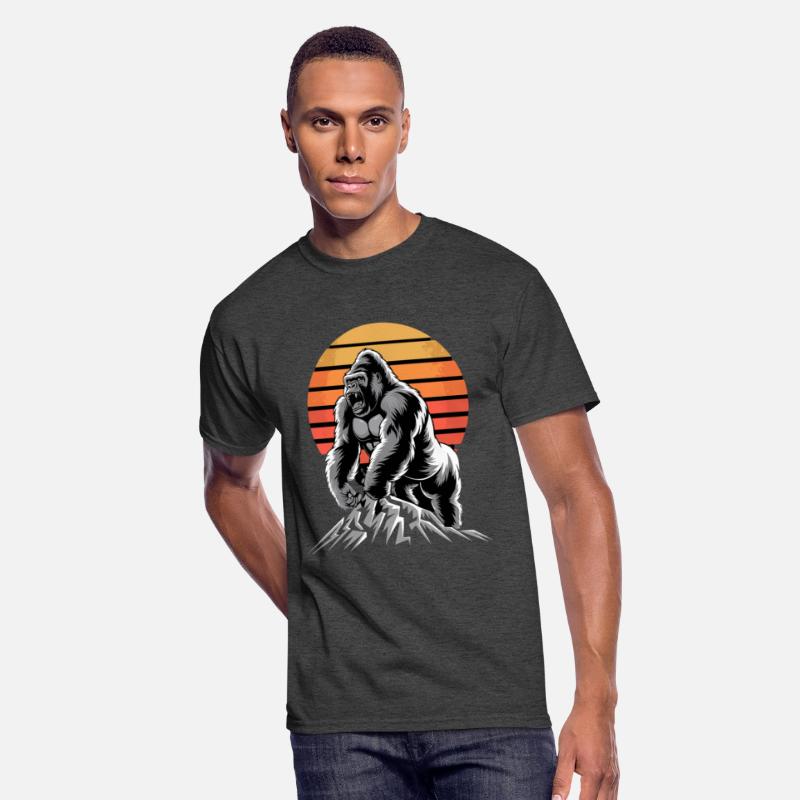 Mighty Gorilla Roaring on Mountain Sunset