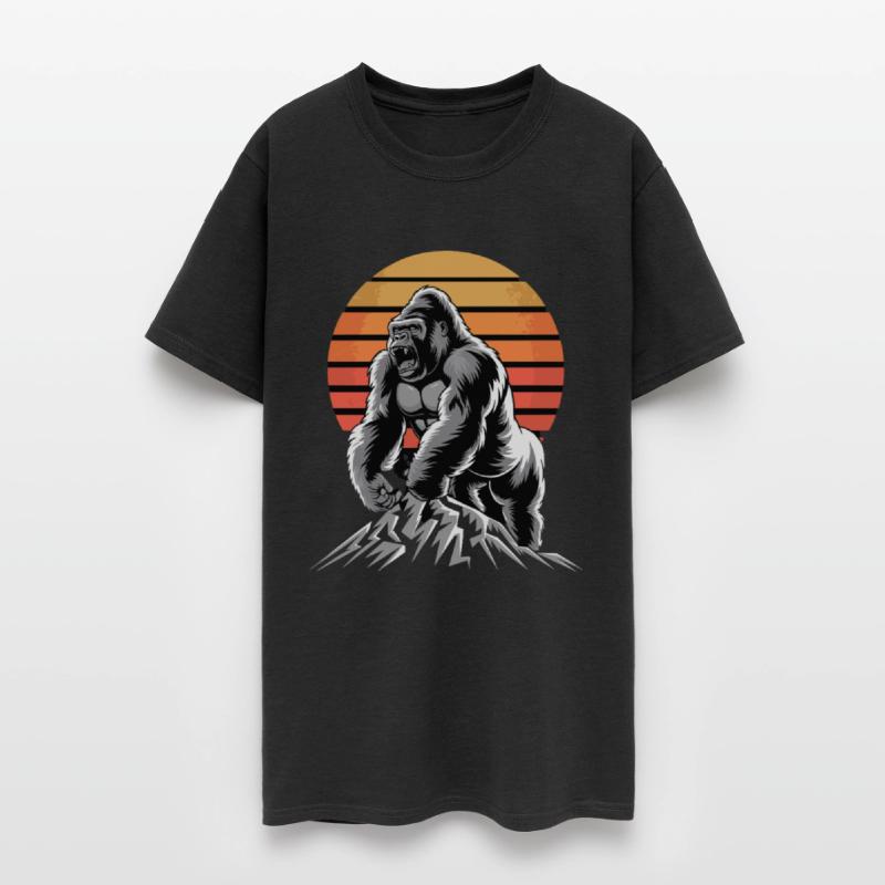 Mighty Gorilla Roaring on Mountain Sunset