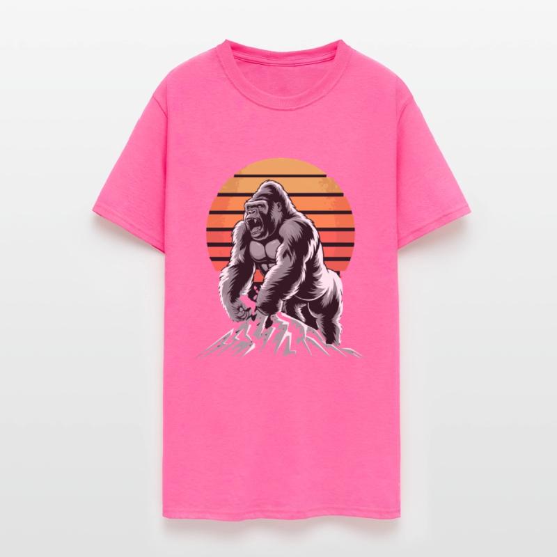 Mighty Gorilla Roaring on Mountain Sunset