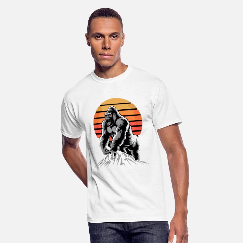 Mighty Gorilla Roaring on Mountain Sunset