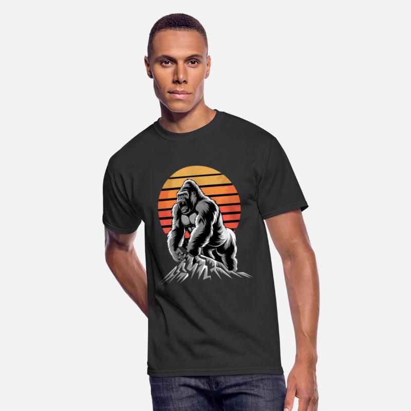 Mighty Gorilla Roaring on Mountain Sunset