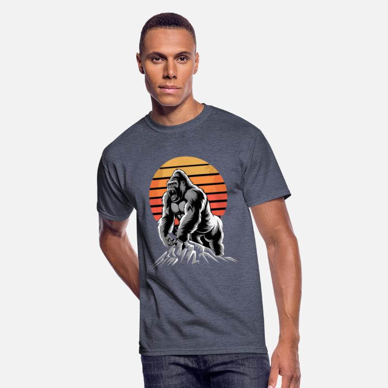 Mighty Gorilla Roaring on Mountain Sunset