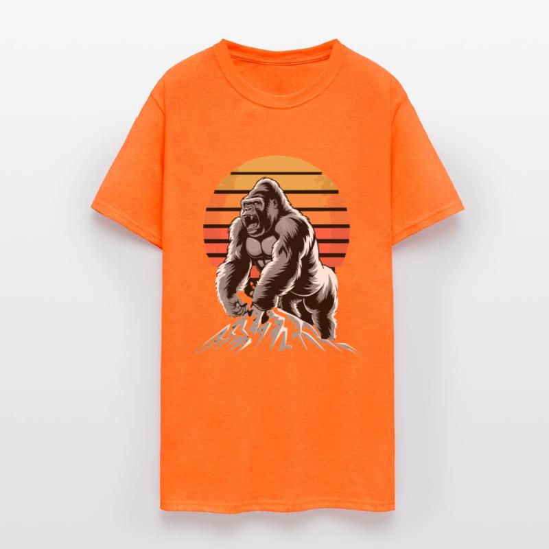 Mighty Gorilla Roaring on Mountain Sunset