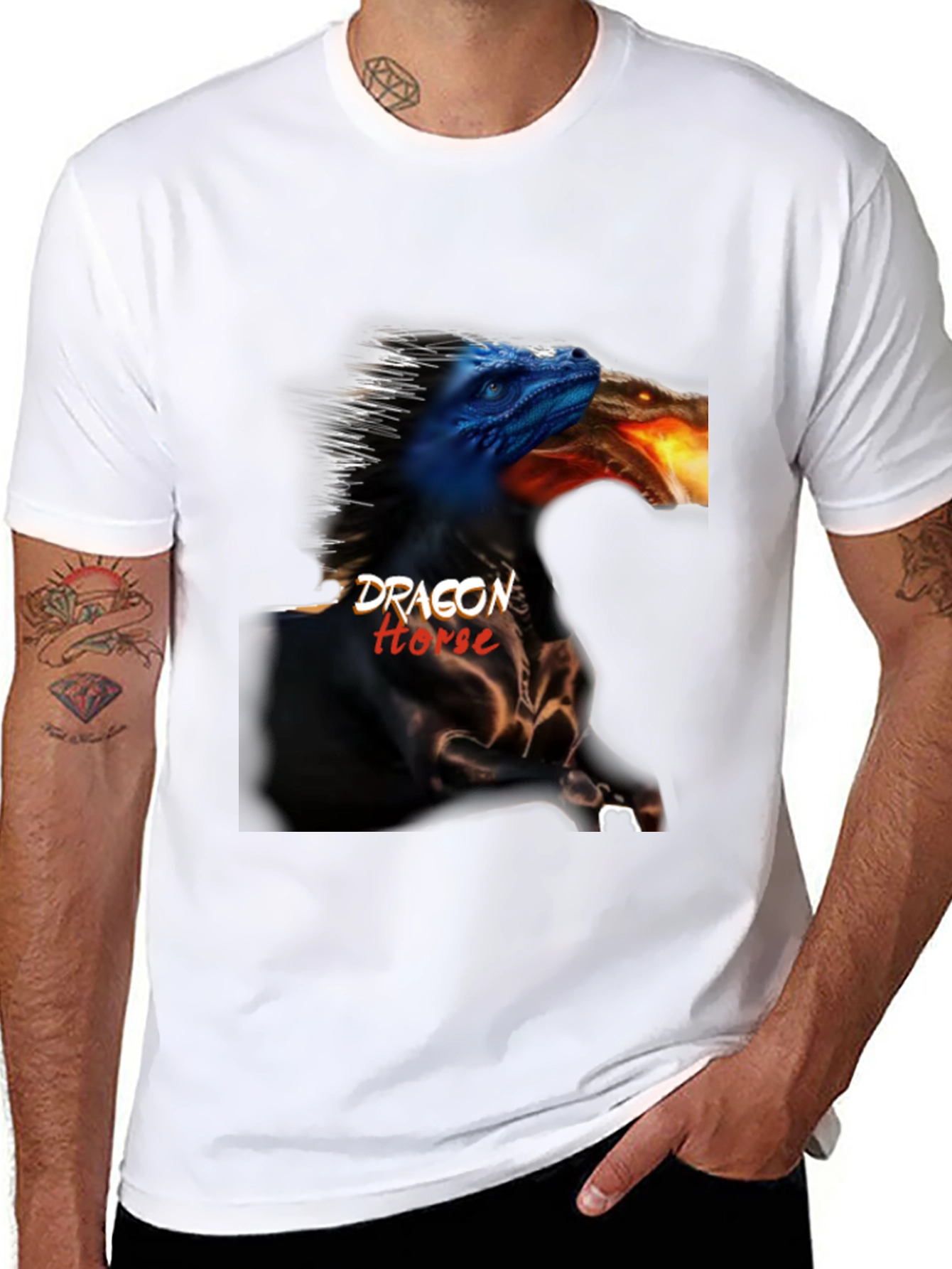 Dragon Horse Graphic Tee - Black Cotton T-Shirt