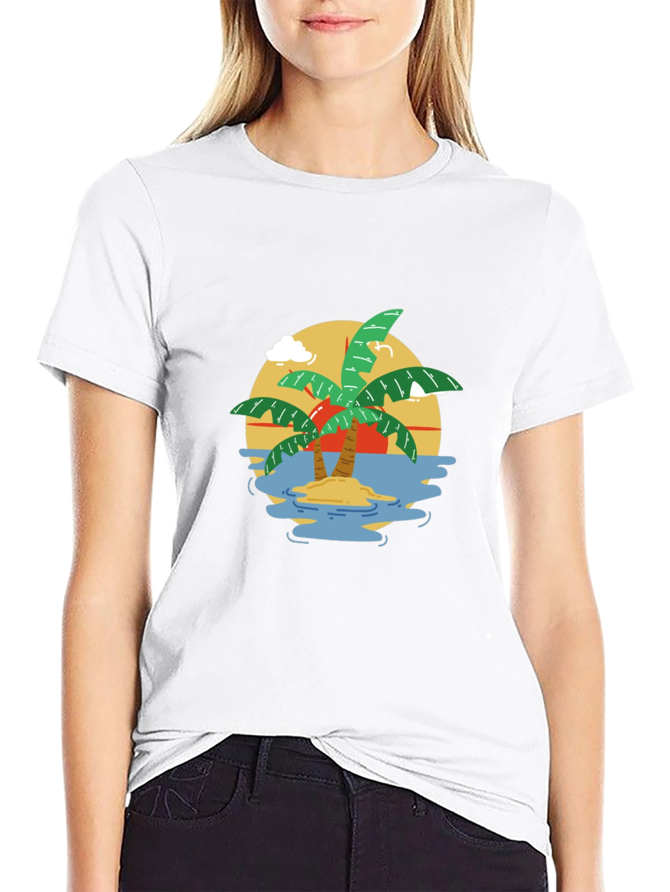 Tropical Island Graphic T-Shirt - Black