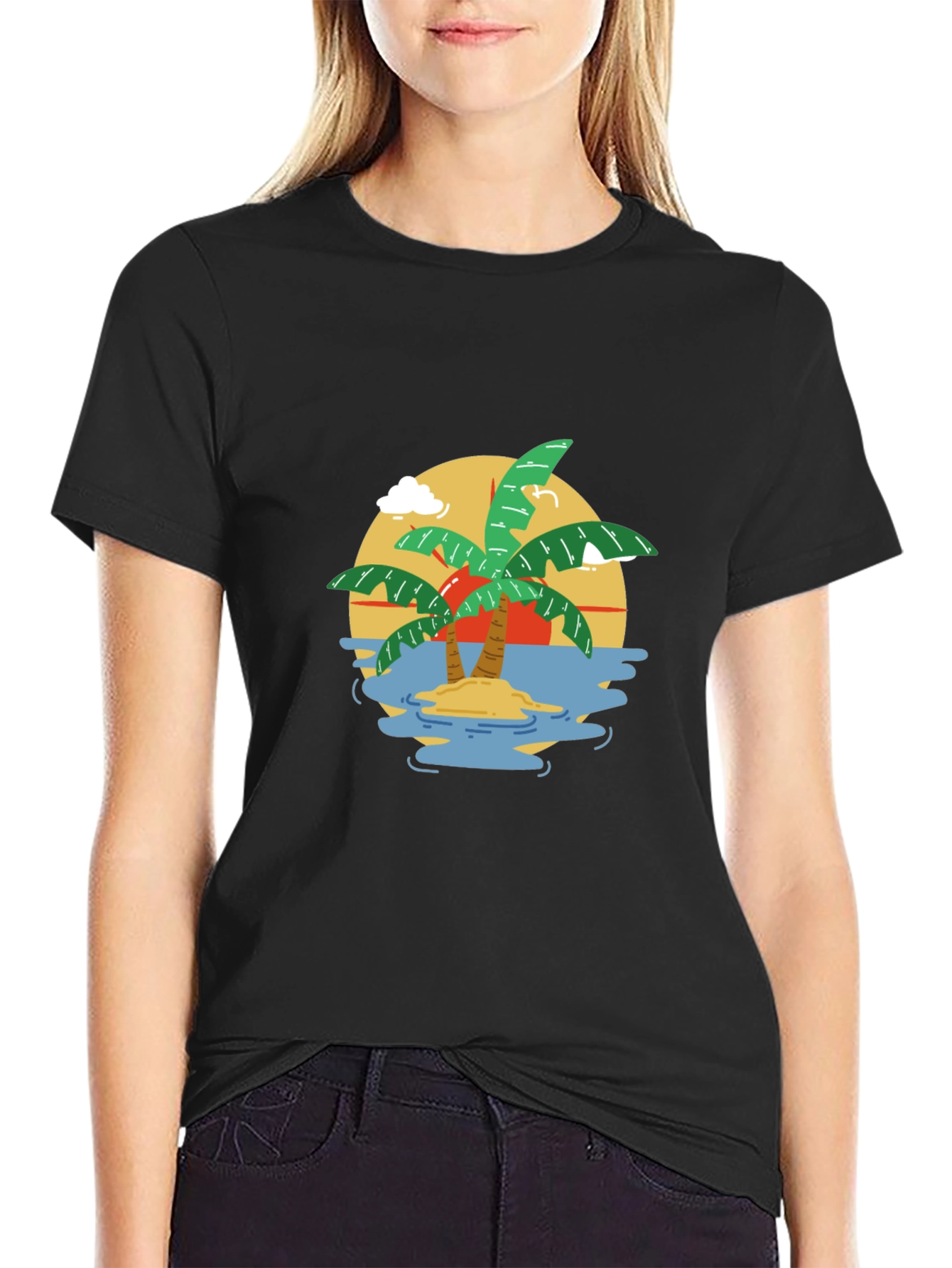Tropical Island Graphic T-Shirt - Black