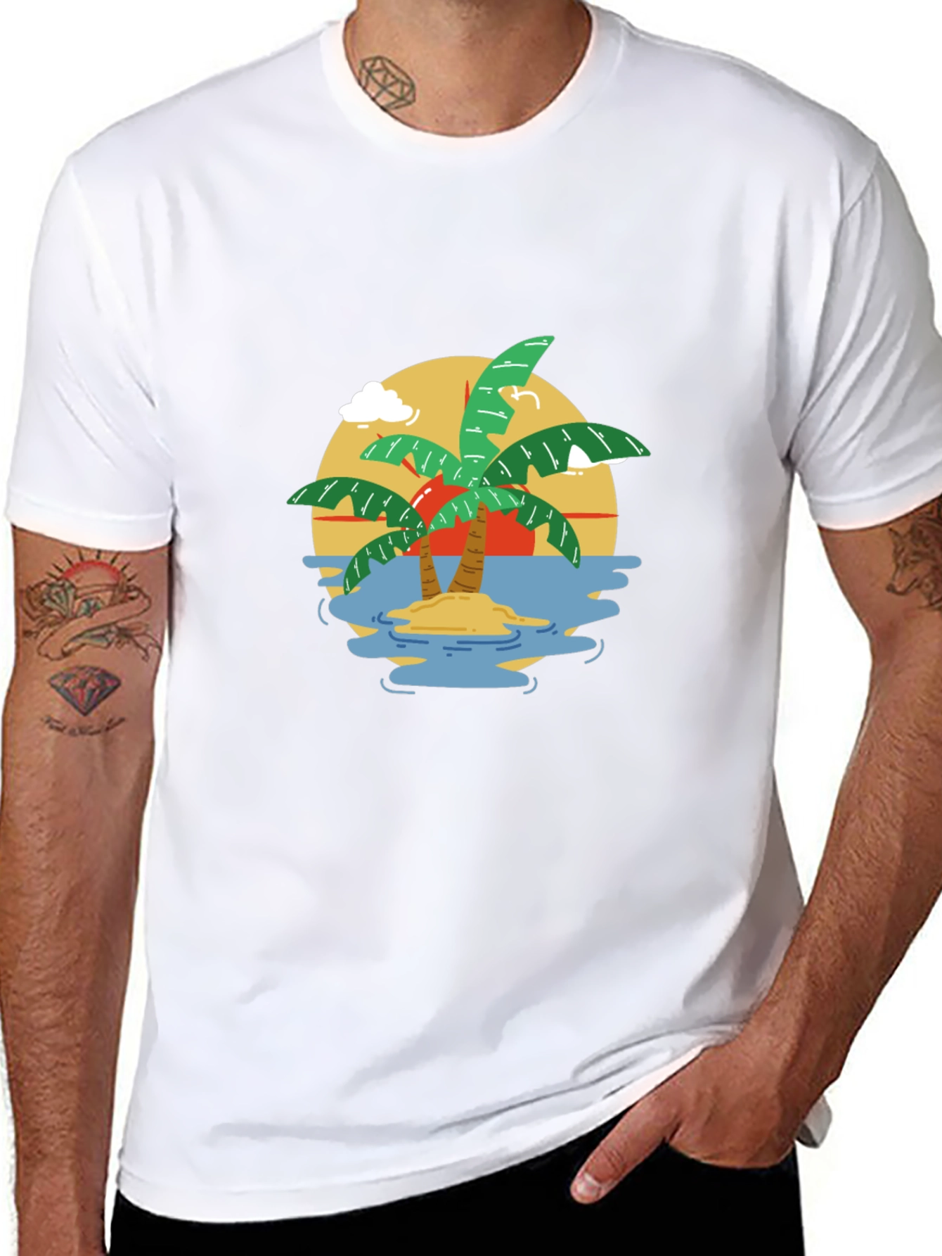 Tropical Island Graphic T-Shirt - Black