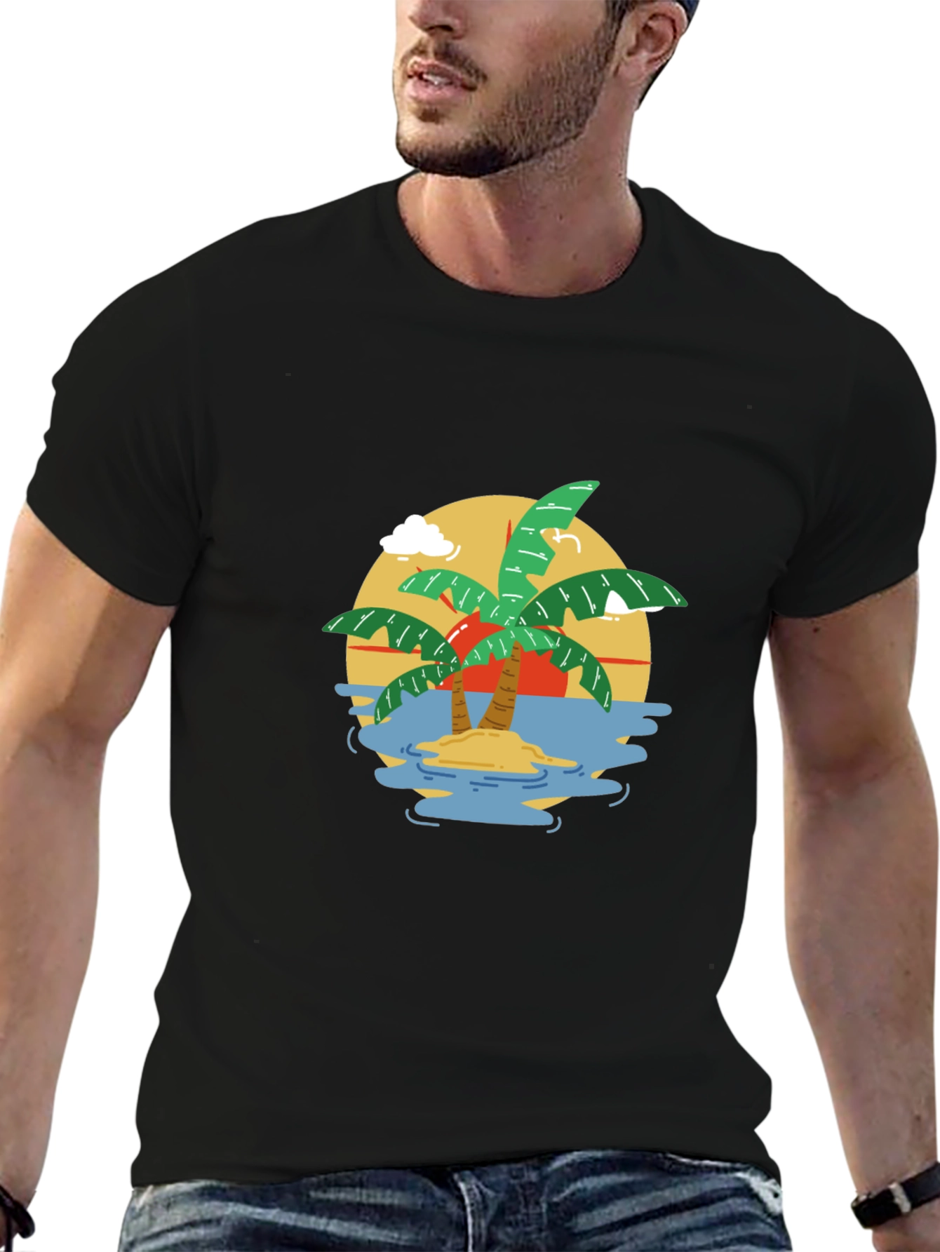 Tropical Island Graphic T-Shirt - Black