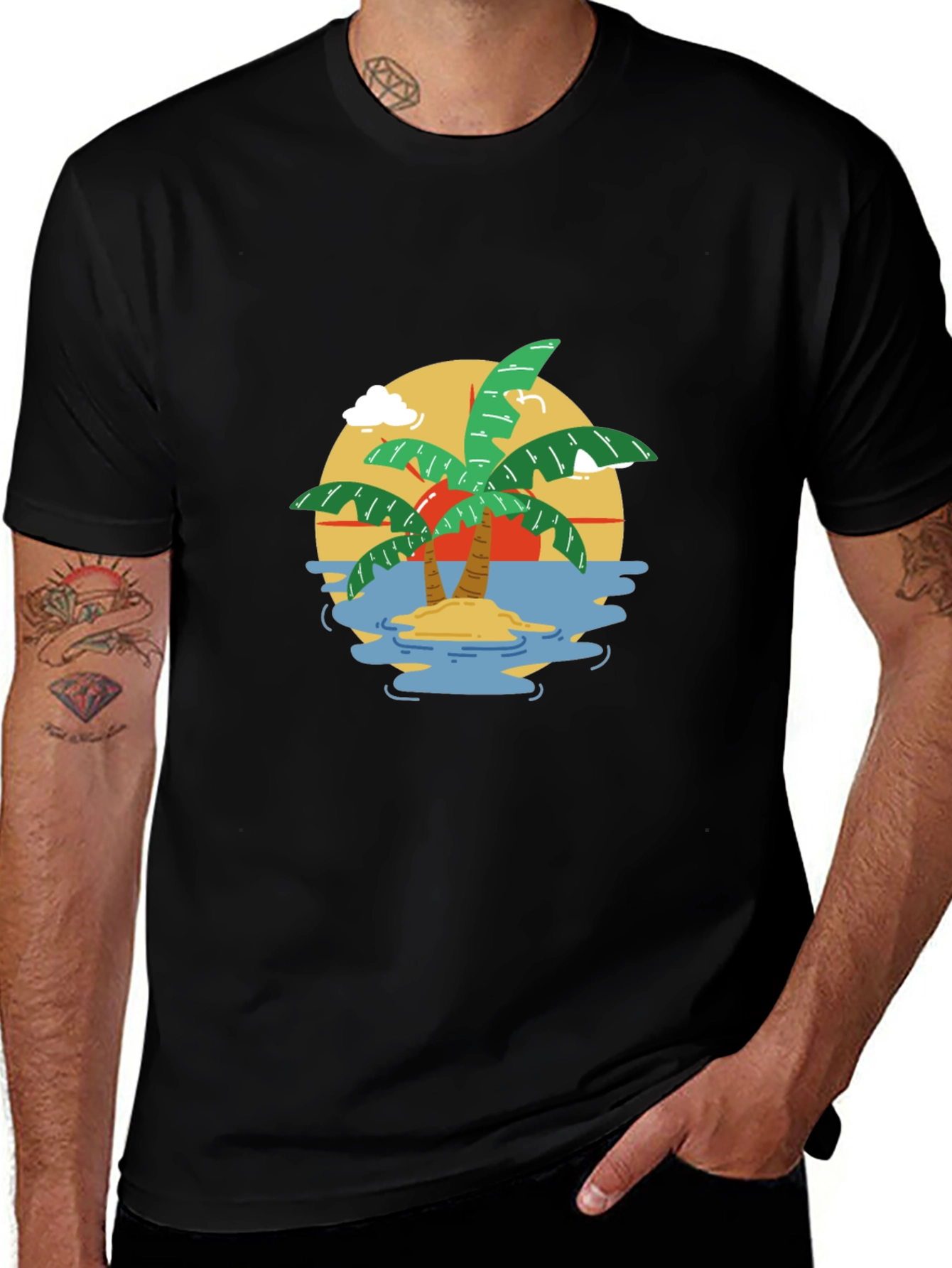 Tropical Island Graphic T-Shirt - Black