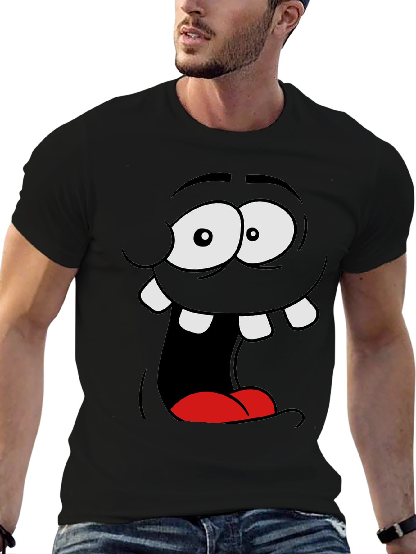 Funny Cartoon Face Black Graphic Tee