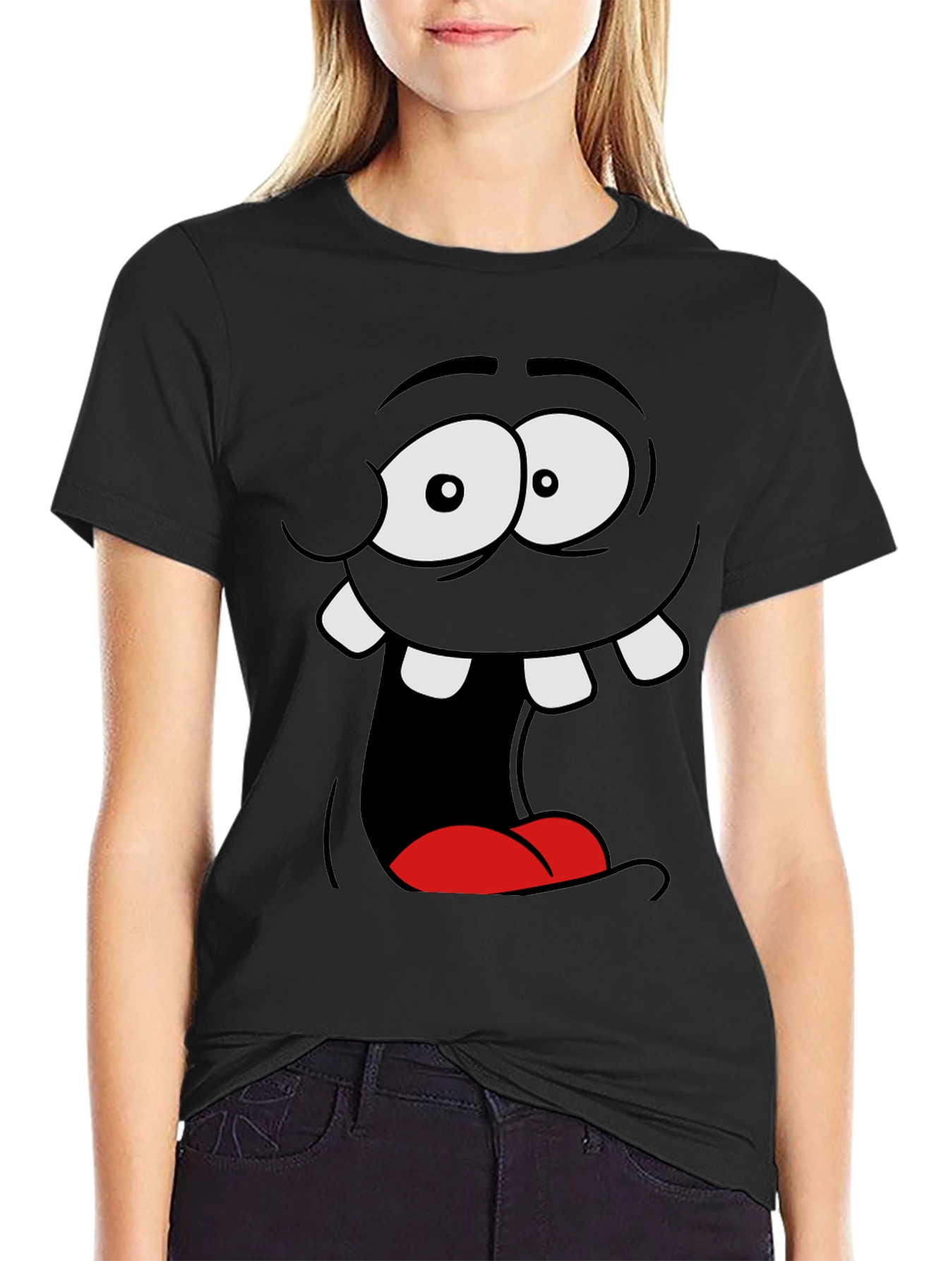 Funny Cartoon Face Black Graphic Tee