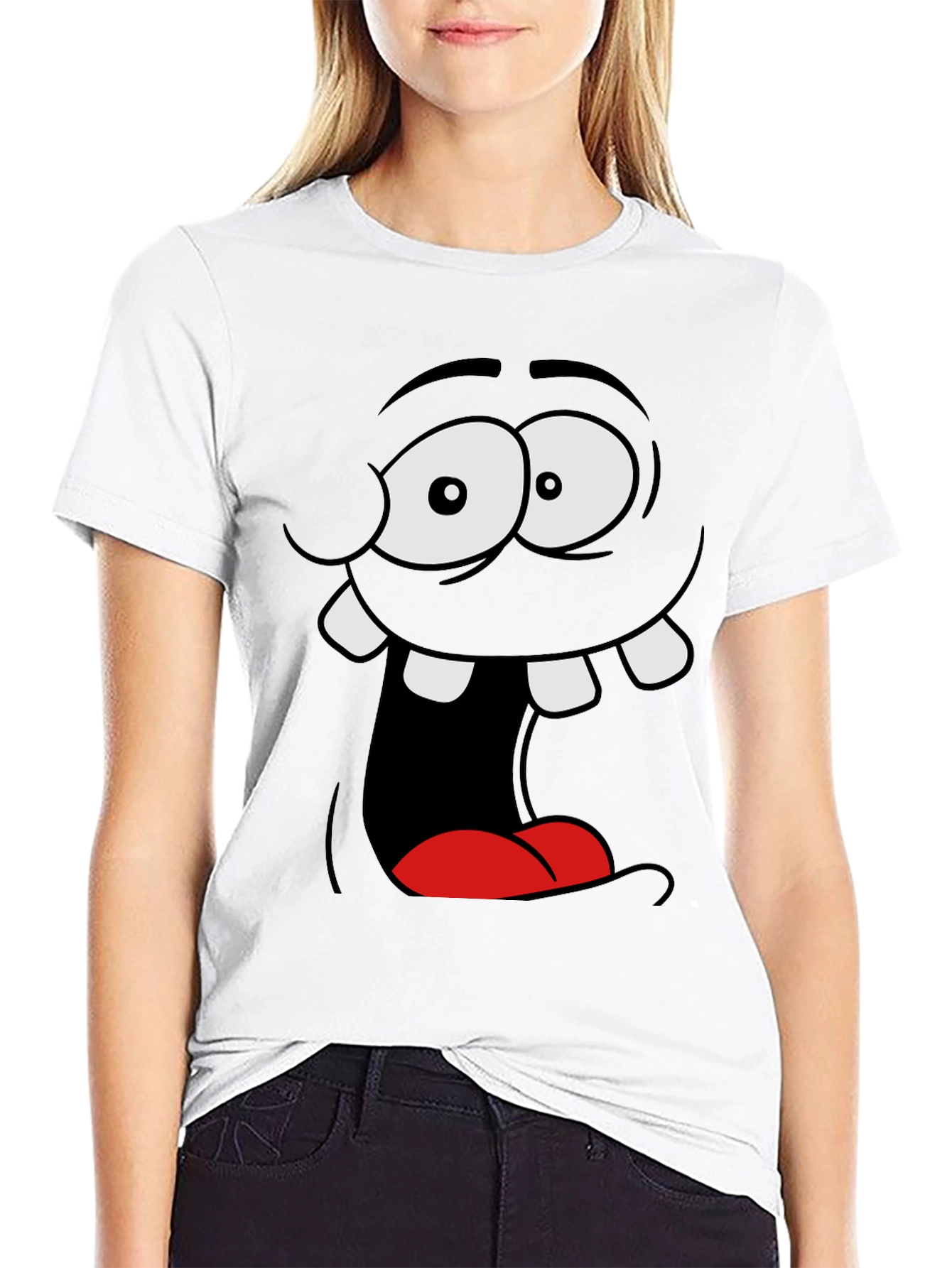Funny Cartoon Face Black Graphic Tee