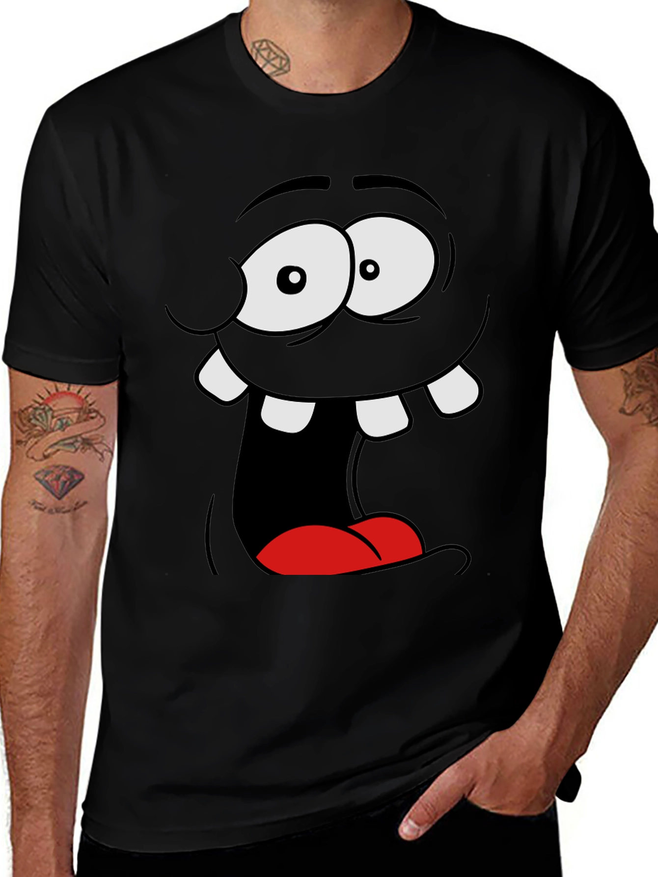 Funny Cartoon Face Black Graphic Tee