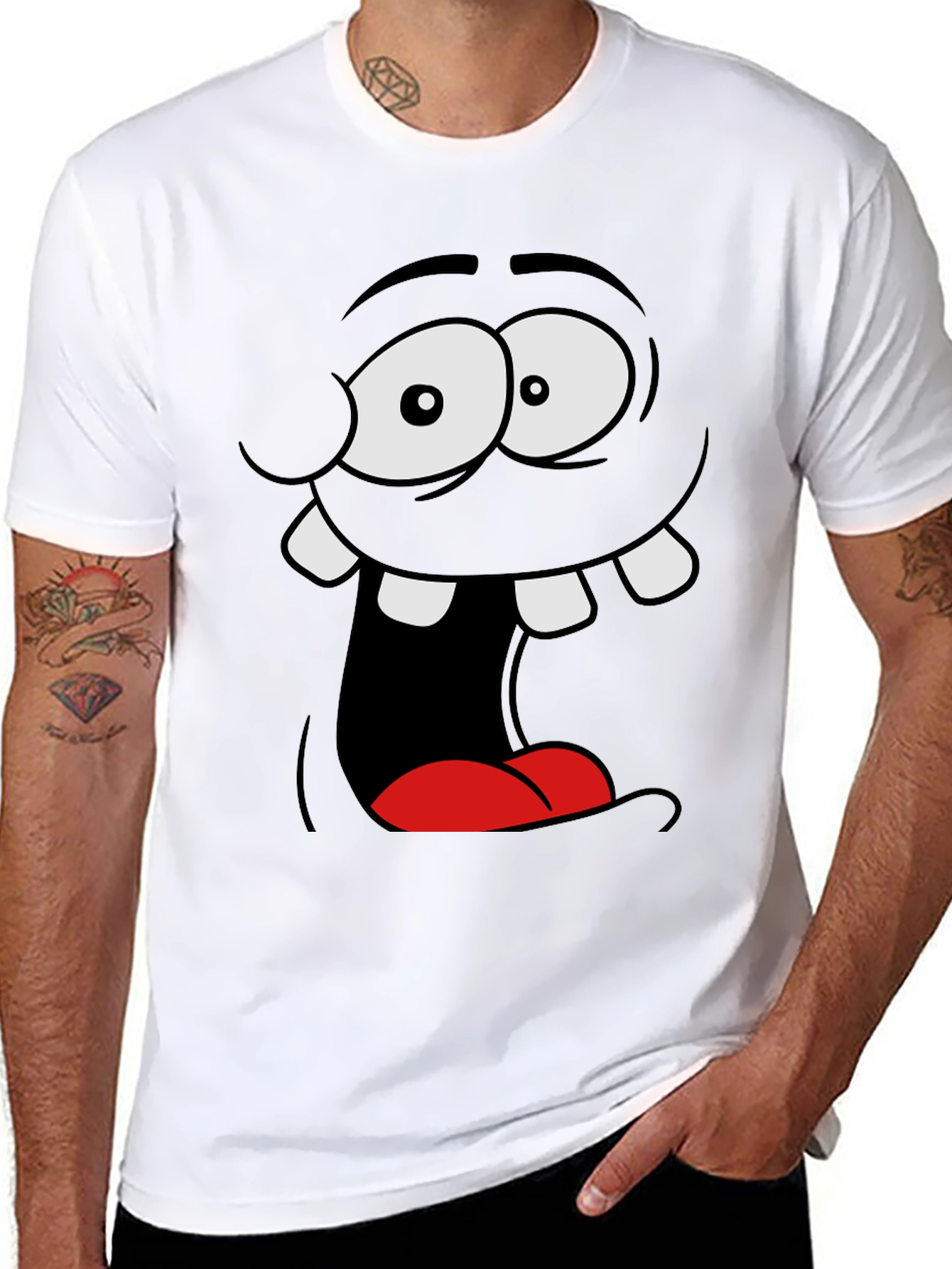 Funny Cartoon Face Black Graphic Tee