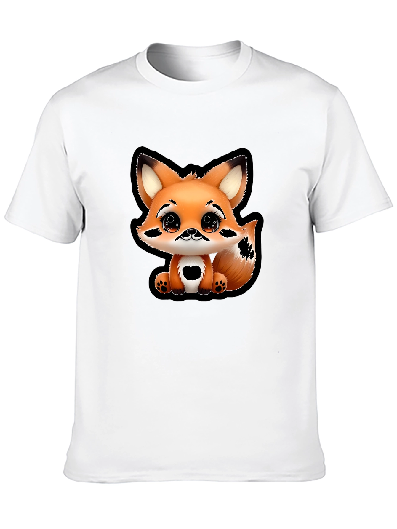 Cute Cartoon Fox Graphic Tee - Black