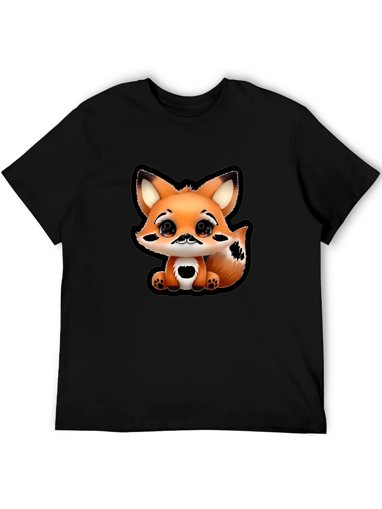 Cute Cartoon Fox Graphic Tee - Black