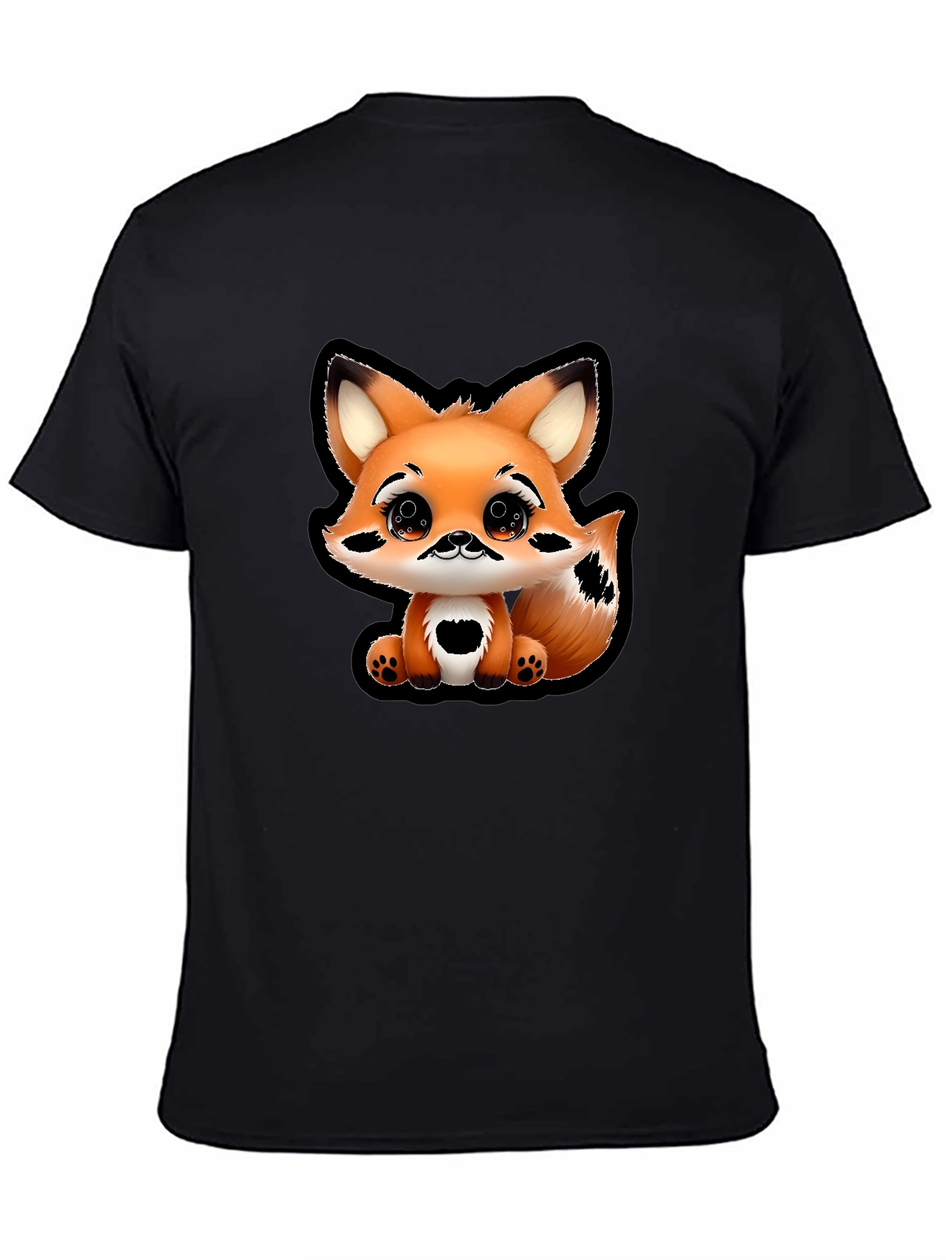 Cute Cartoon Fox Graphic Tee - Black