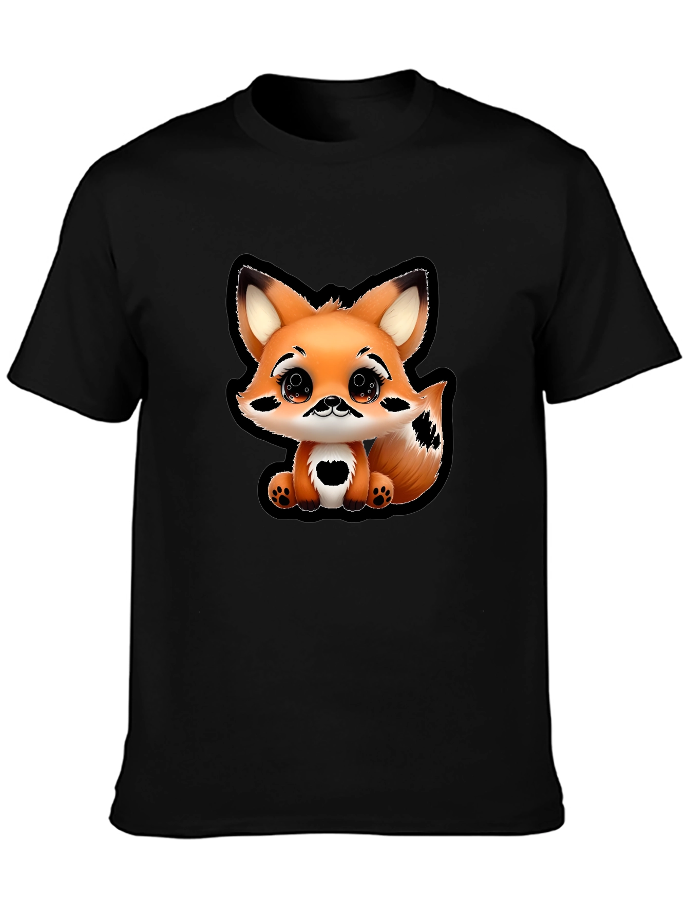 Cute Cartoon Fox Graphic Tee - Black