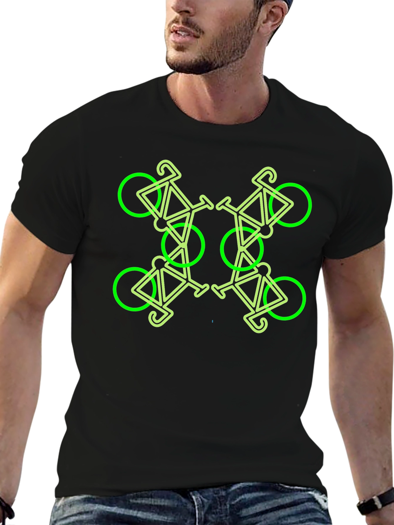 Geometric Bike Pattern Black T-Shirt