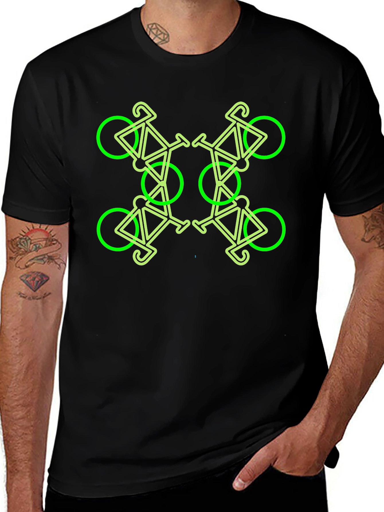 Geometric Bike Pattern Black T-Shirt