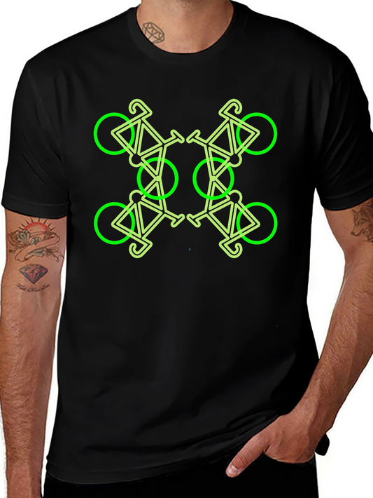 Geometric Bike Pattern Black T-Shirt